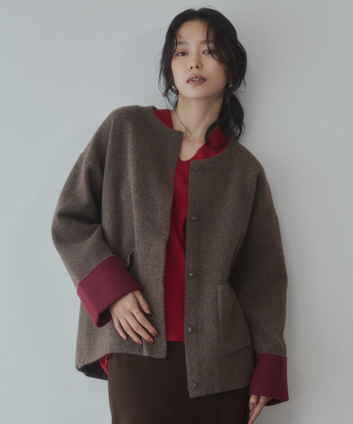 CASHMERE-TOUCH COLLARLESS KNIT COAT