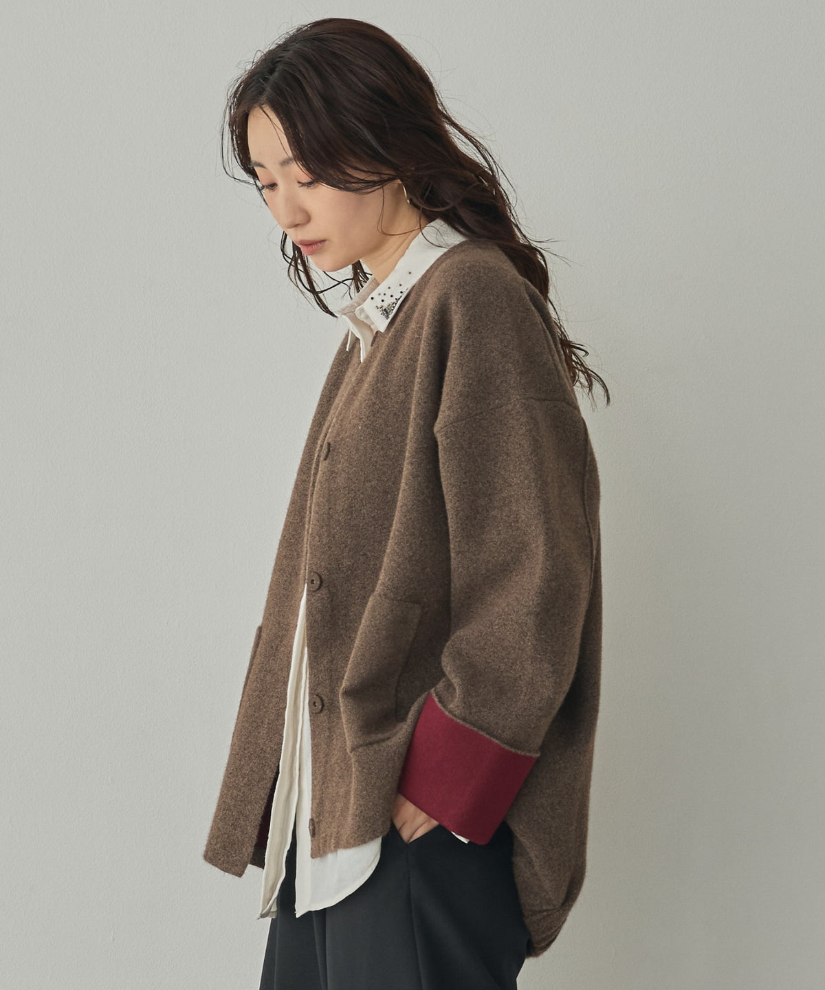CASHMERE-TOUCH COLLARLESS KNIT COAT