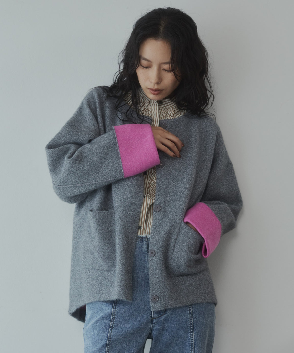 CASHMERE-TOUCH COLLARLESS KNIT COAT