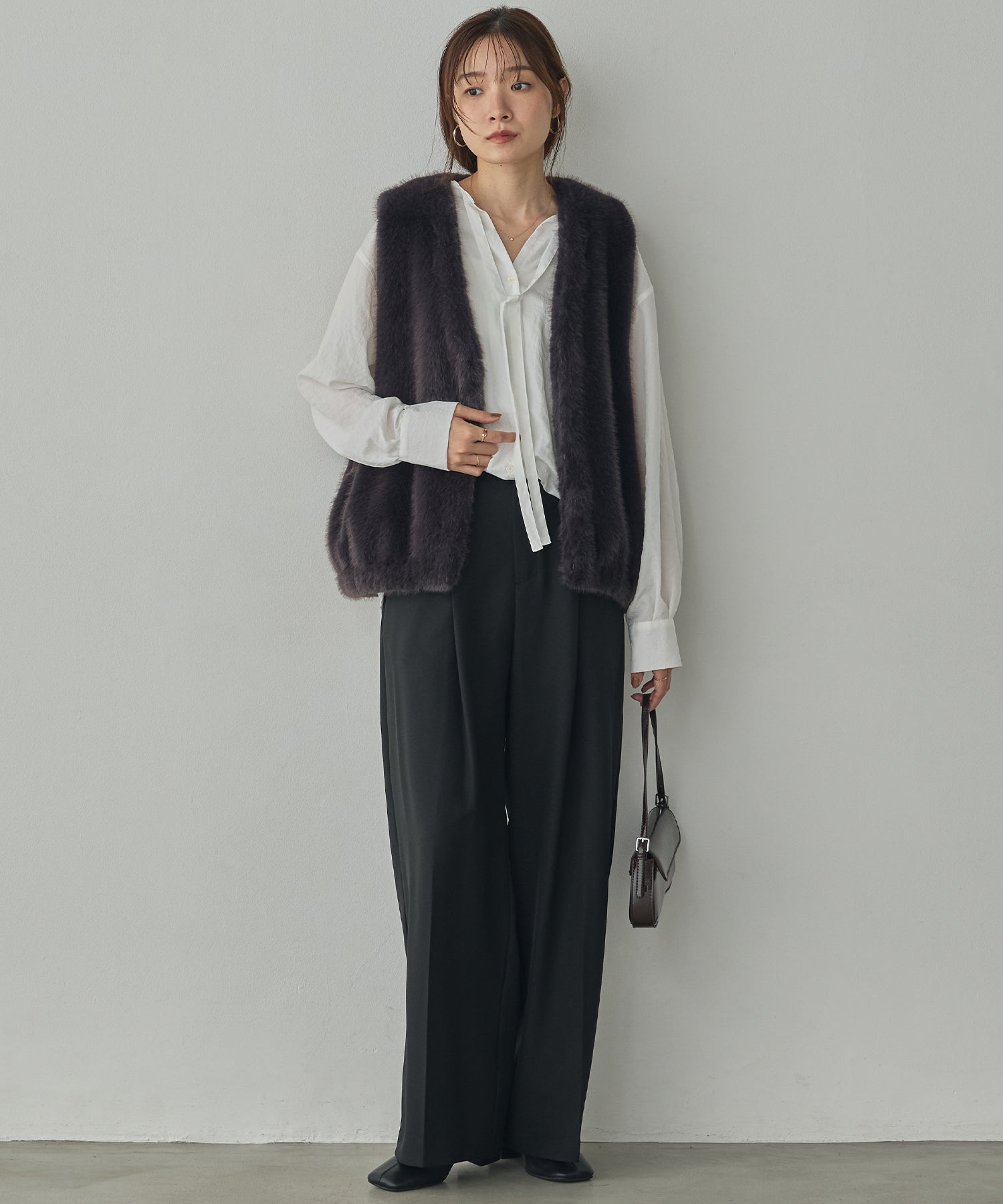 MIDI-LENGTH V-NECK FAUX FUR VEST