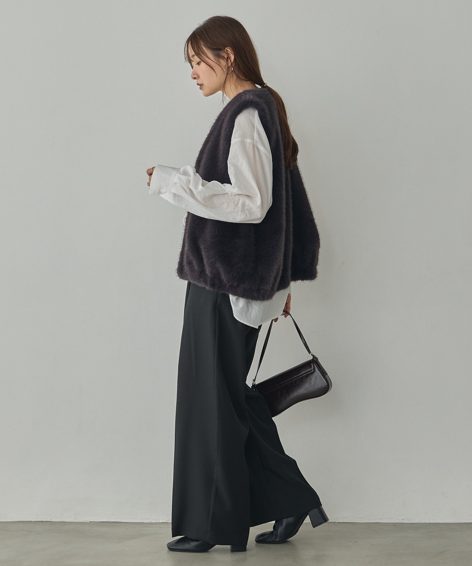 MIDI-LENGTH V-NECK FAUX FUR VEST