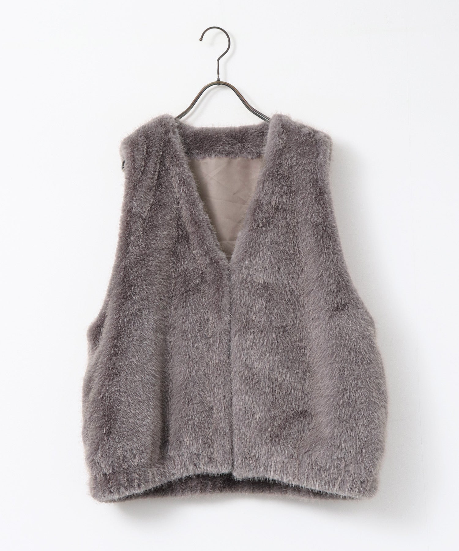 MIDI-LENGTH V-NECK FAUX FUR VEST
