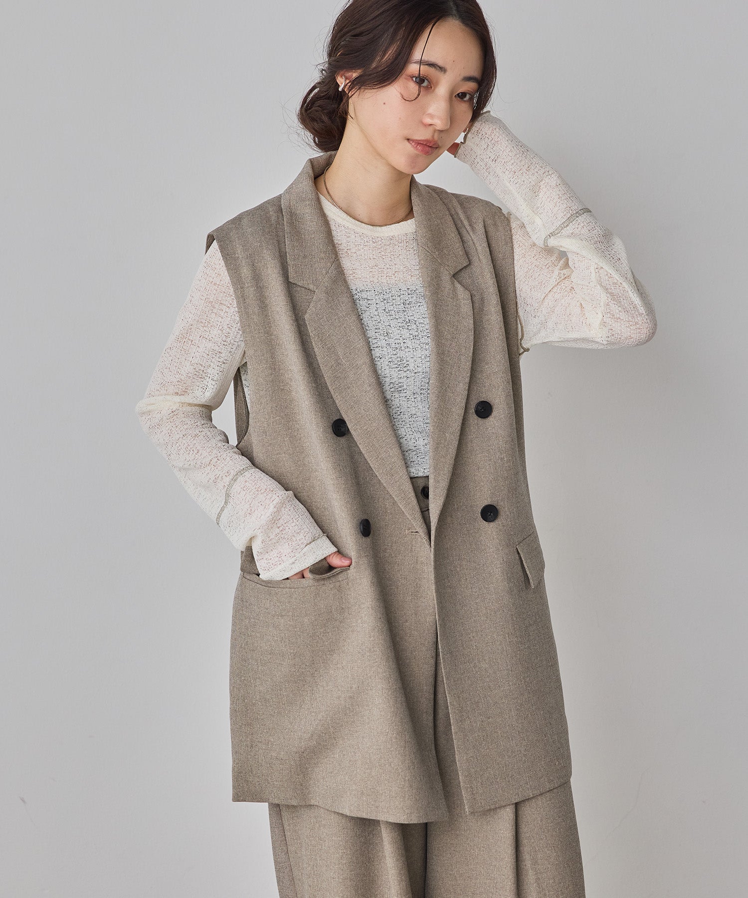 【WEB限定/別注】【セットアップ対応】杢調ミディ丈 ジレ