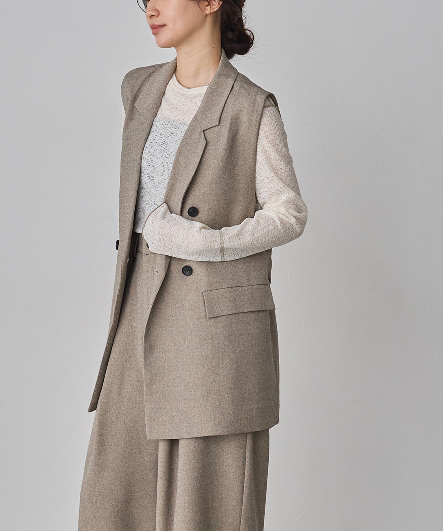 【WEB限定/別注】【セットアップ対応】杢調ミディ丈 ジレ