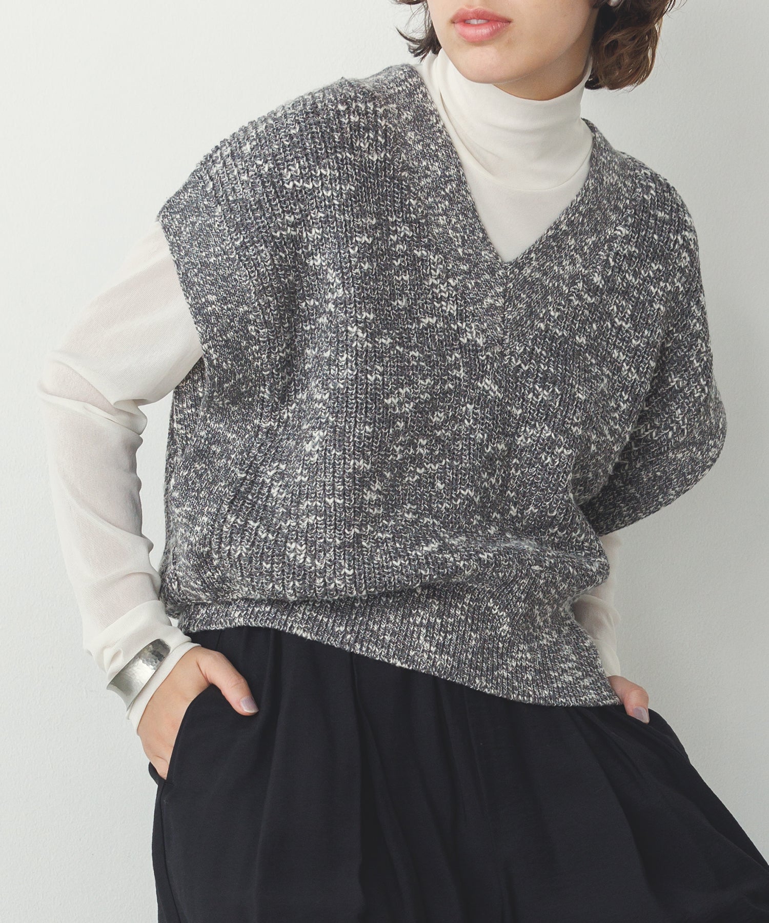 ミックスヤーン ショートニットベスト