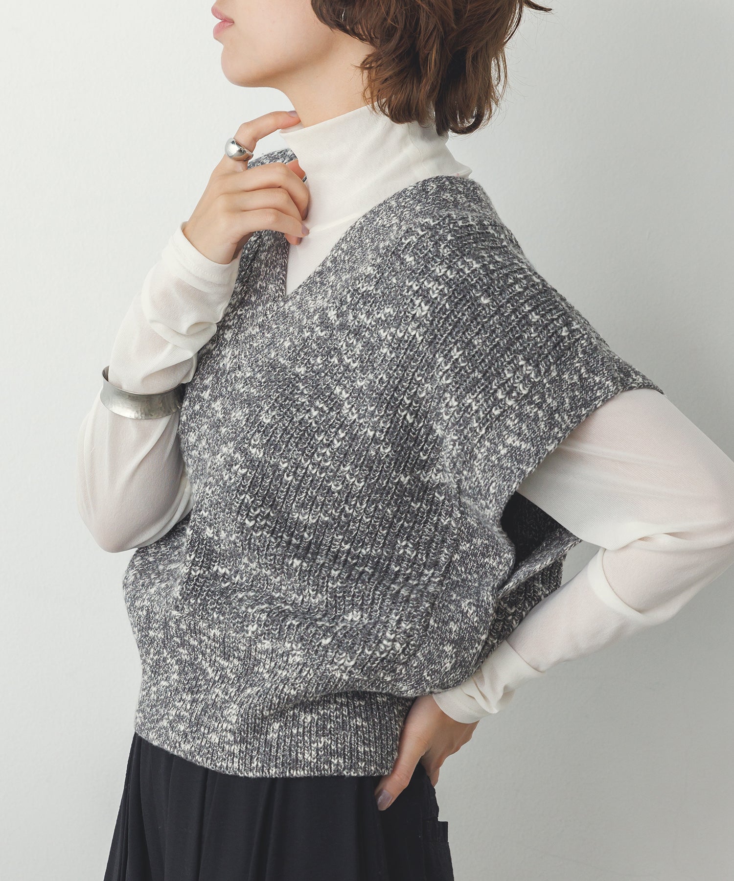 ミックスヤーン ショートニットベスト