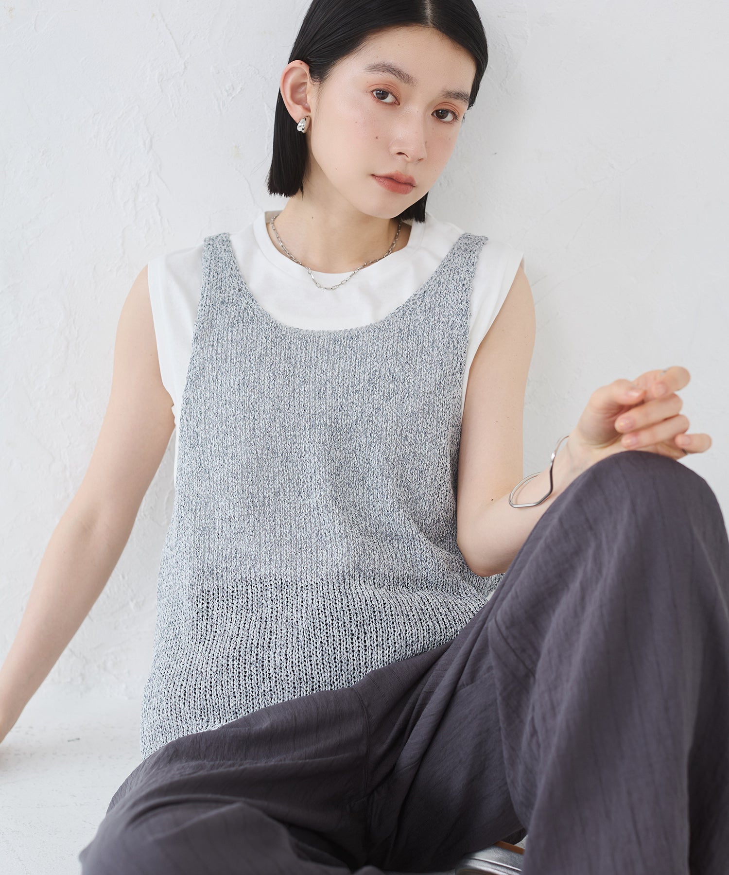 ペーパーヤーン オーバーニットタンク