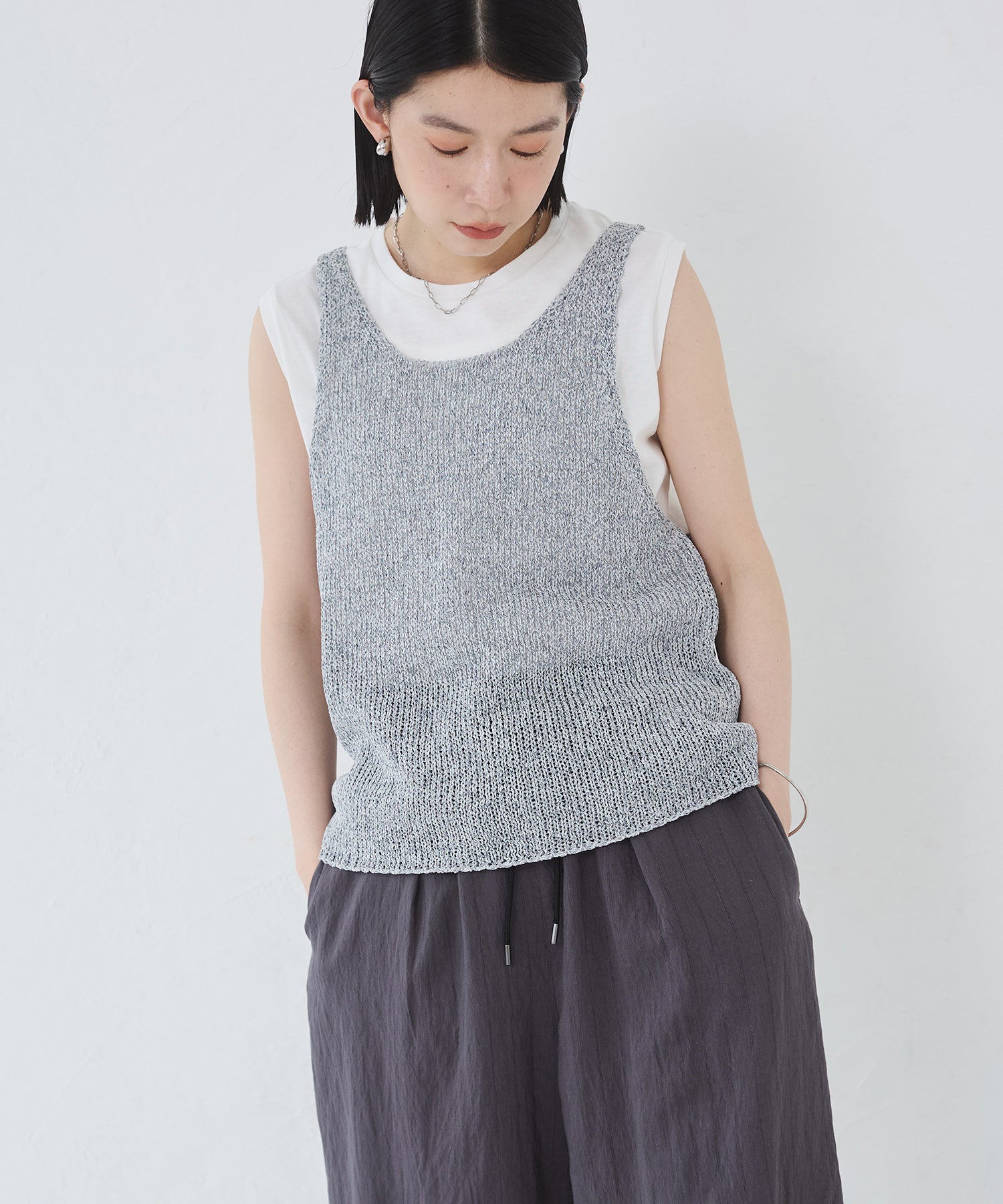 ペーパーヤーン オーバーニットタンク