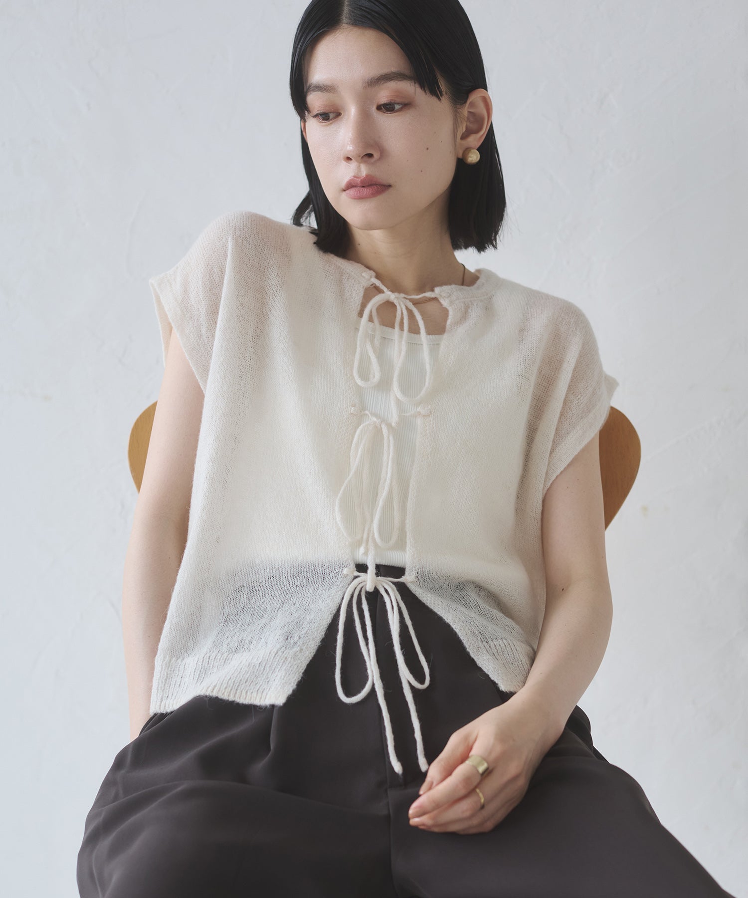 Front and back 2WAY back ribbon sheer knit