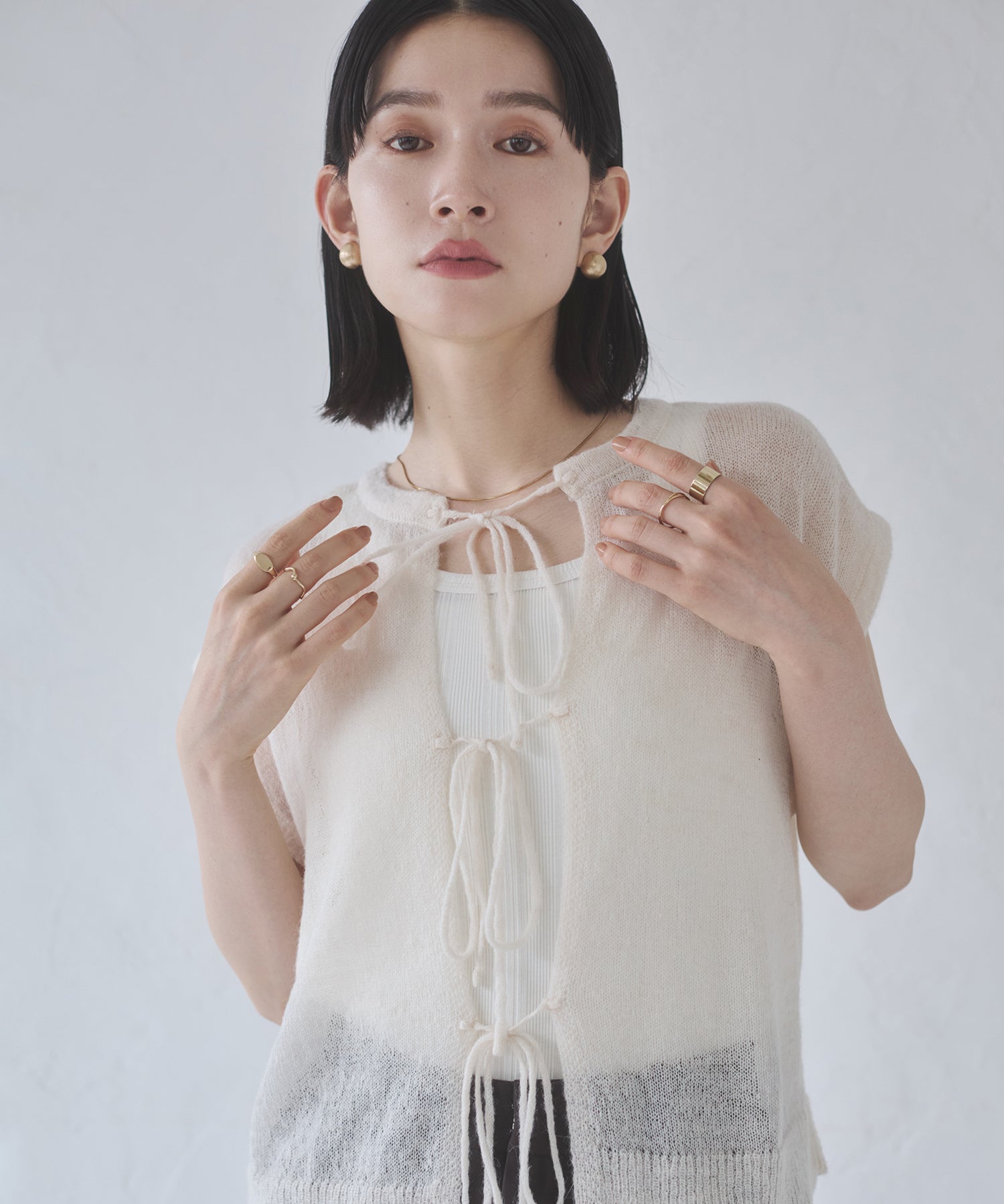 Front and back 2WAY back ribbon sheer knit