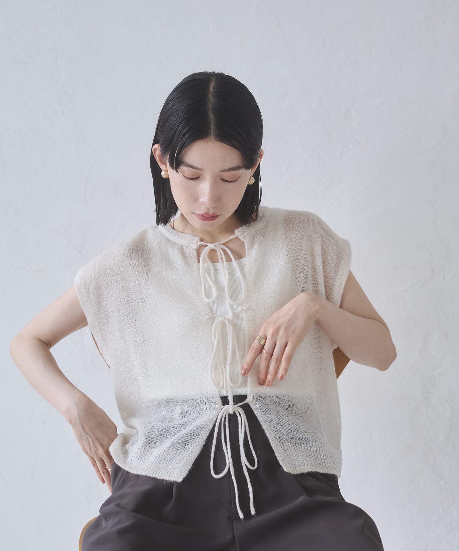 Front and back 2WAY back ribbon sheer knit