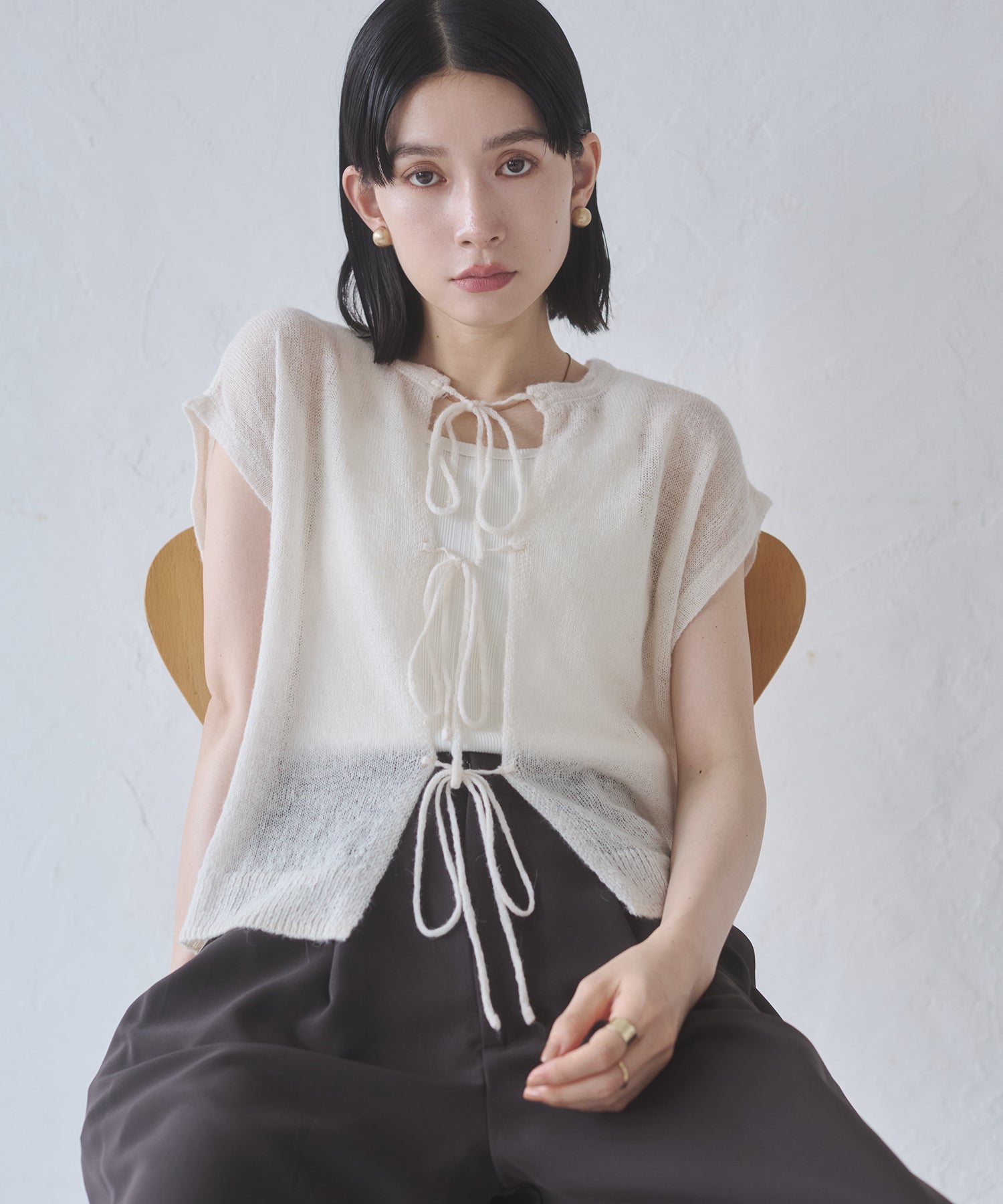 Front and back 2WAY back ribbon sheer knit