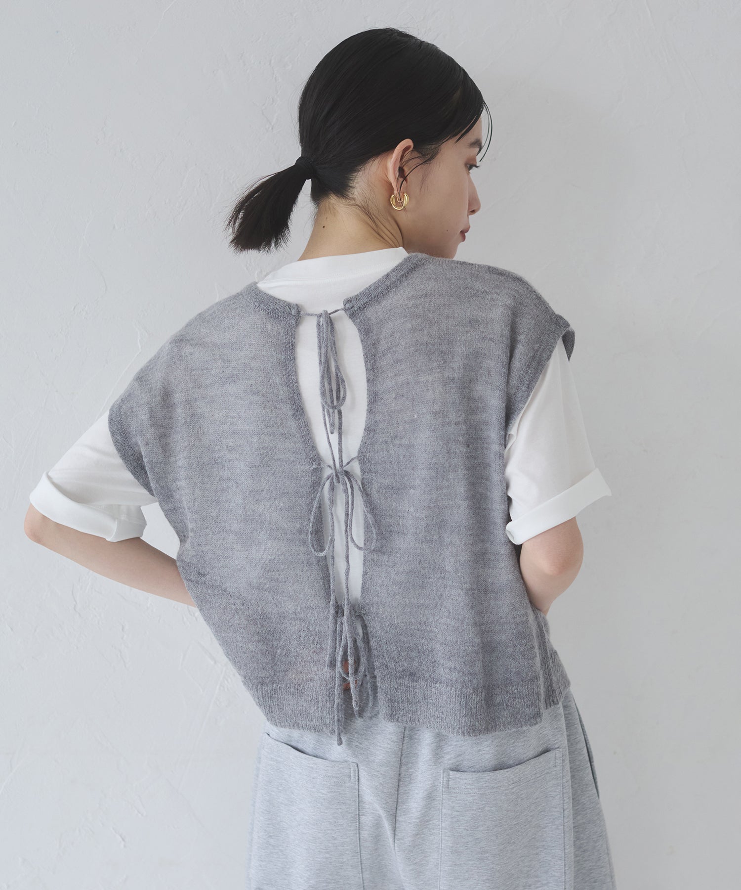 Front and back 2WAY back ribbon sheer knit