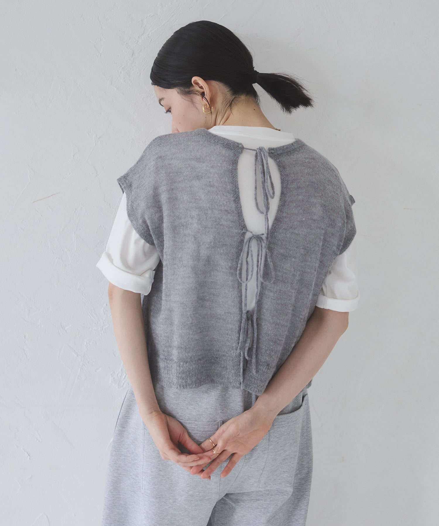 Front and back 2WAY back ribbon sheer knit