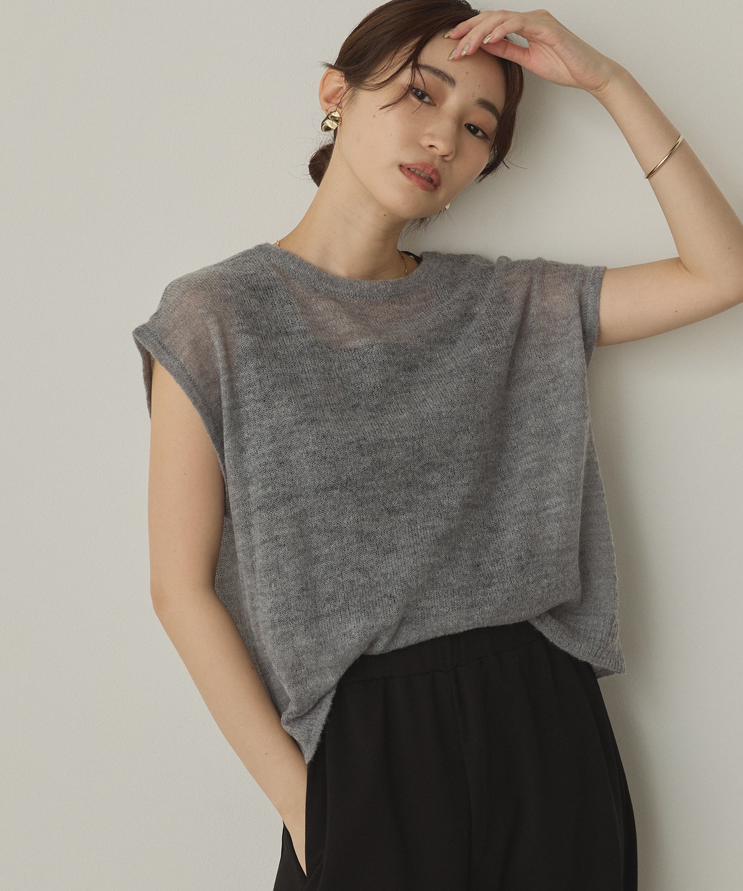 Front and back 2WAY back ribbon sheer knit