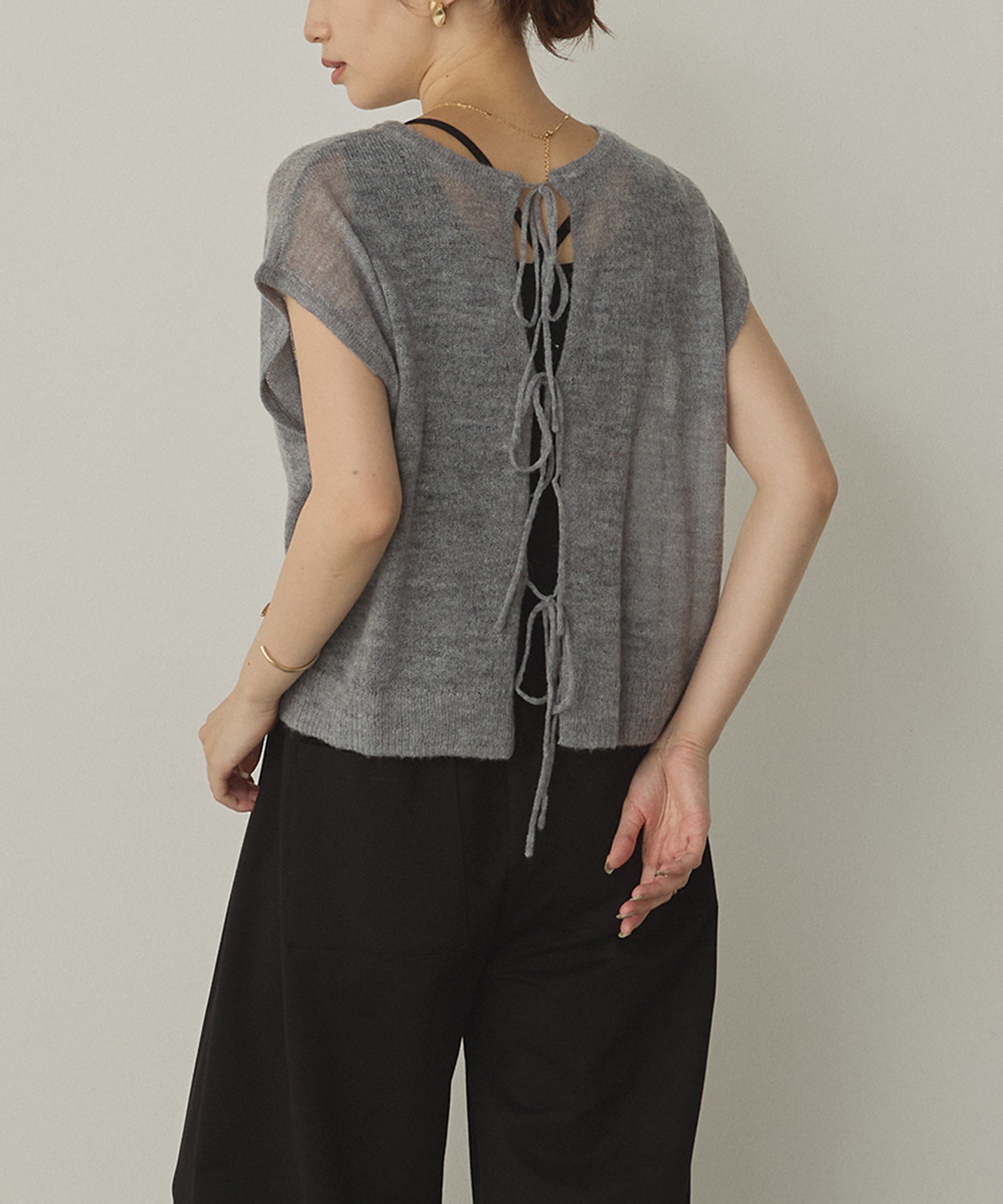 Front and back 2WAY back ribbon sheer knit