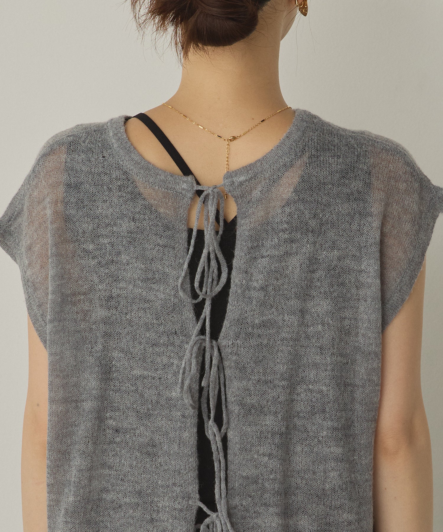 Front and back 2WAY back ribbon sheer knit