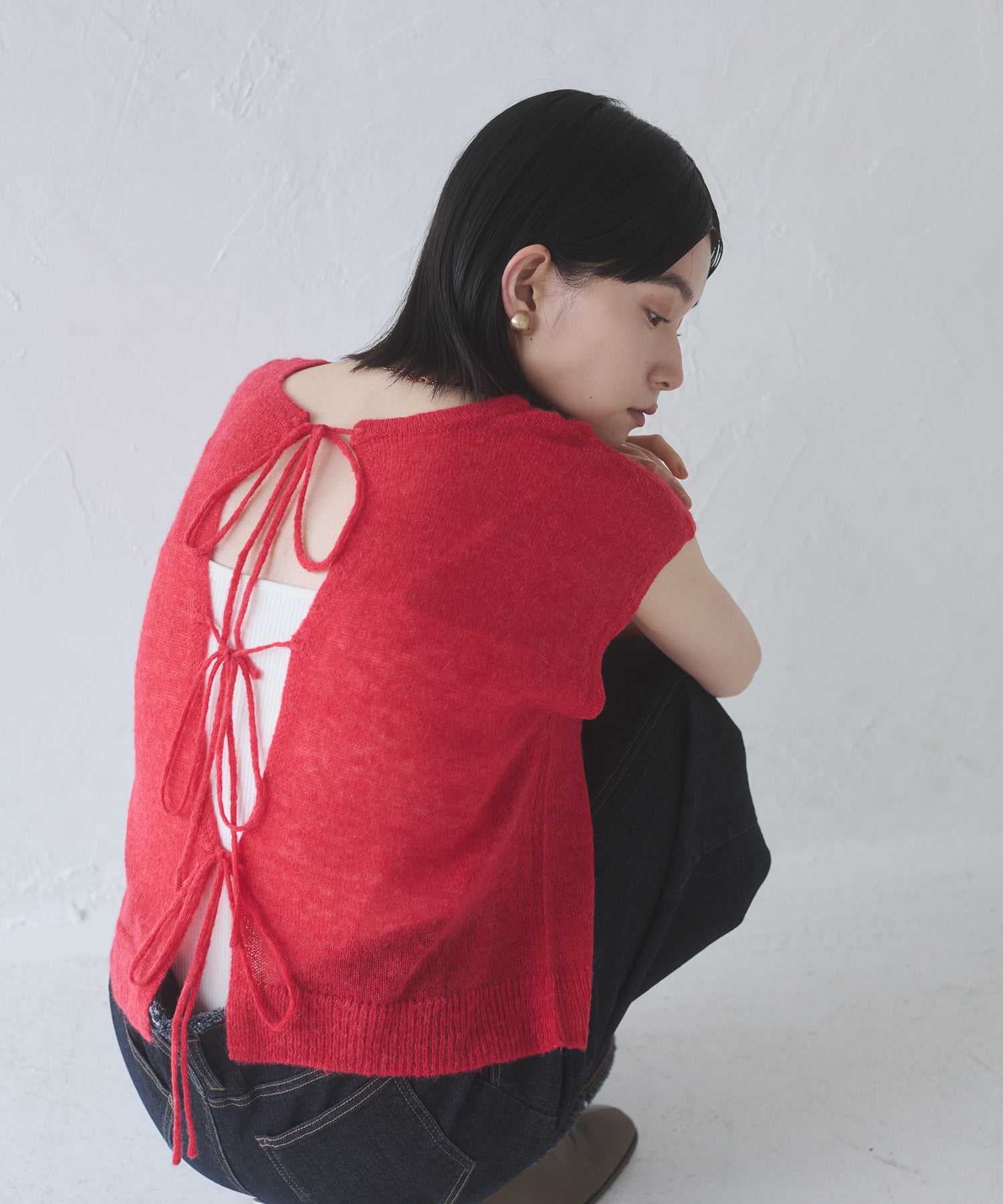 Front and back 2WAY back ribbon sheer knit