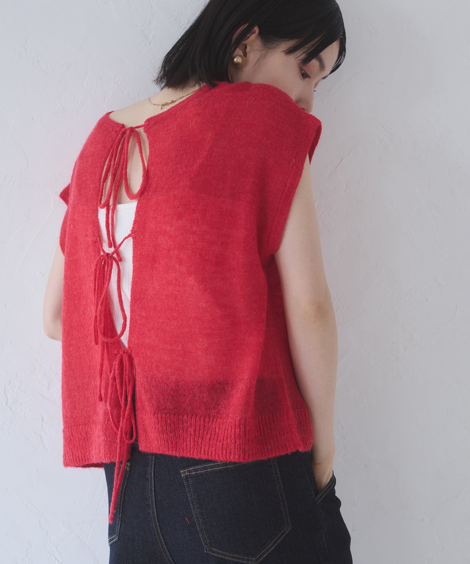 Front and back 2WAY back ribbon sheer knit