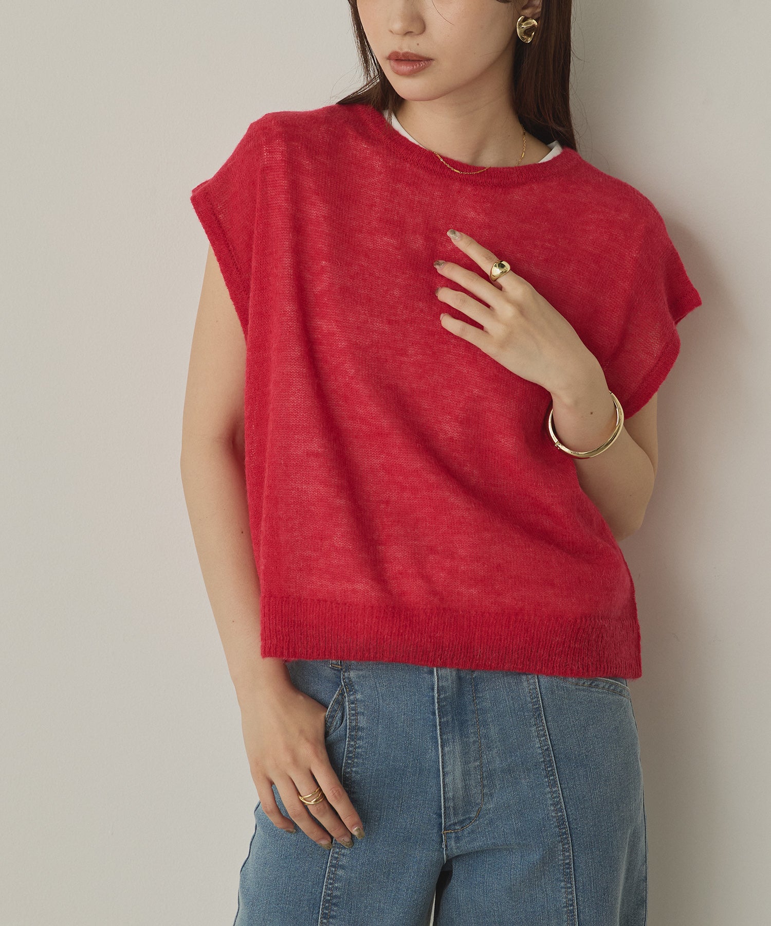 Front and back 2WAY back ribbon sheer knit