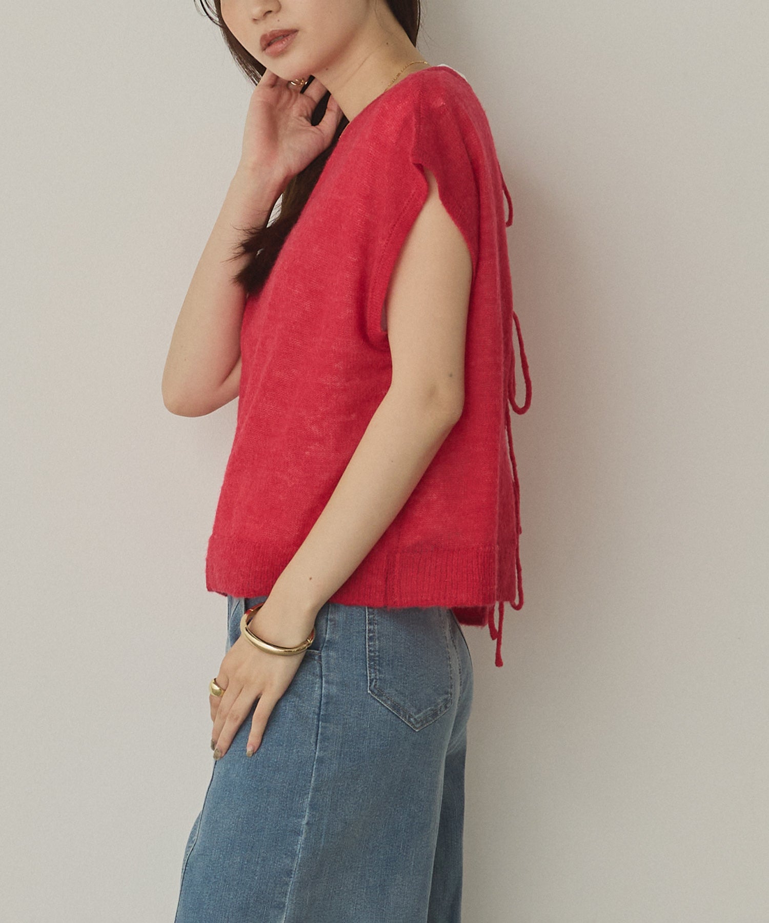 Front and back 2WAY back ribbon sheer knit