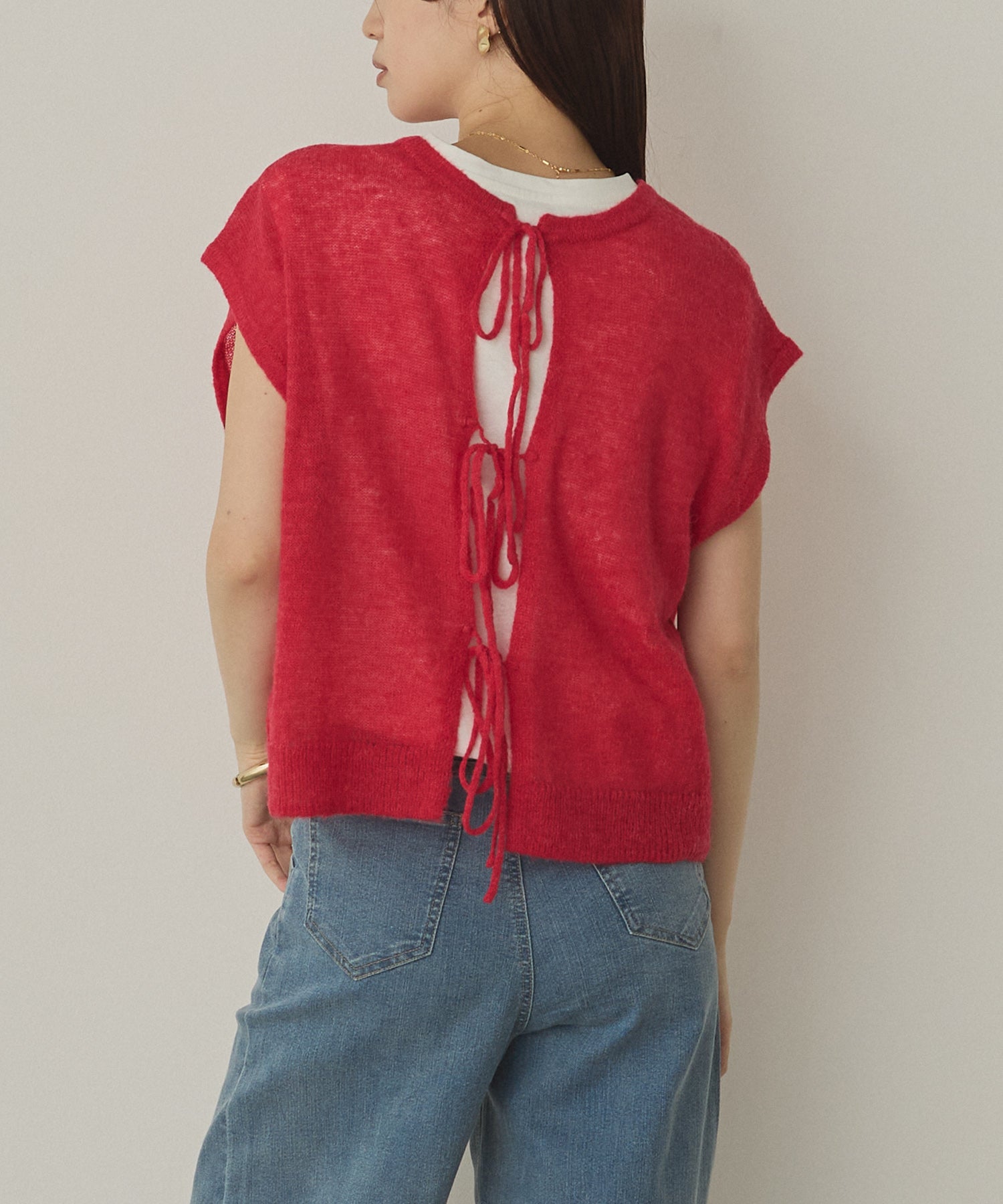 Front and back 2WAY back ribbon sheer knit