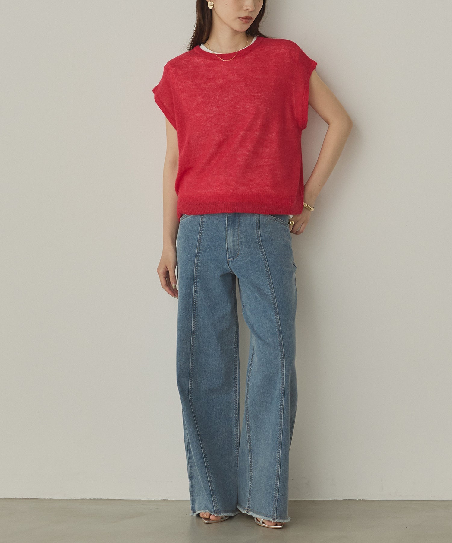 Front and back 2WAY back ribbon sheer knit