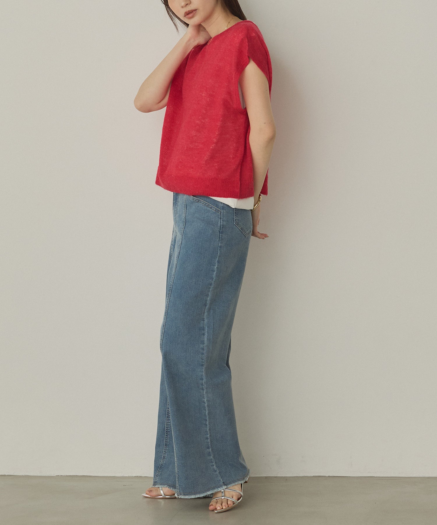 Front and back 2WAY back ribbon sheer knit