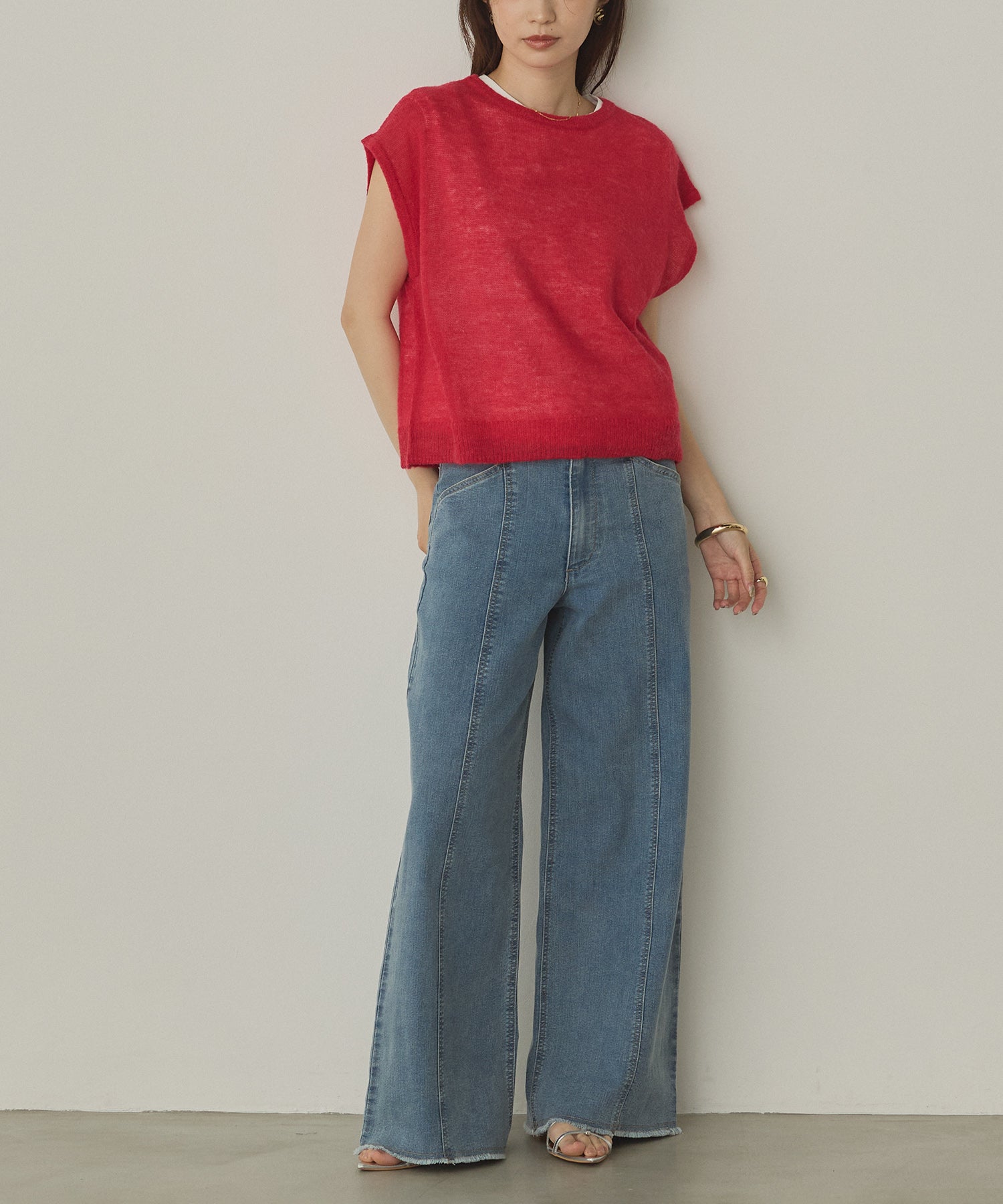 Front and back 2WAY back ribbon sheer knit