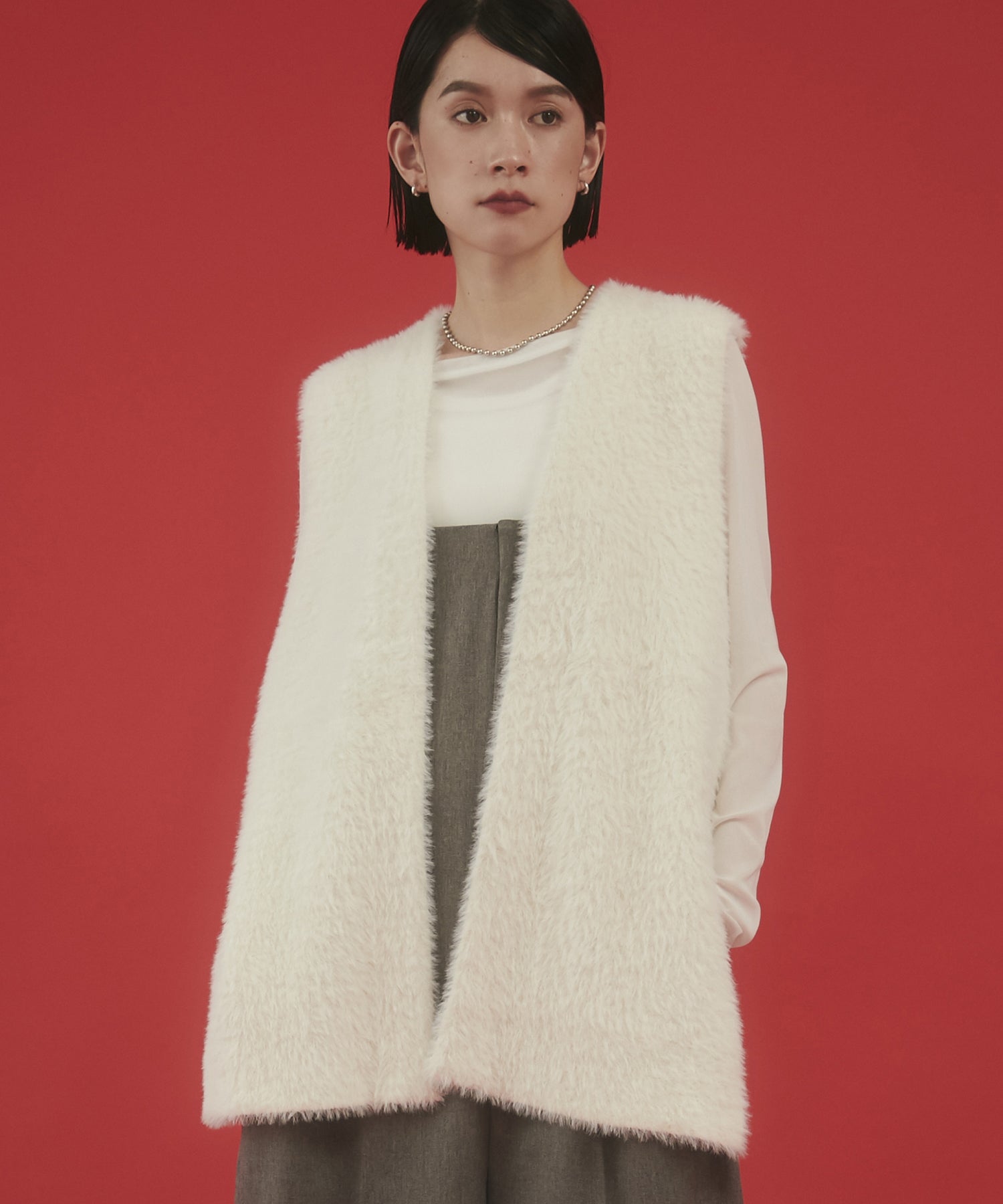 【WEB限定/別注】ダブルフェイスシャギー ミディジレ