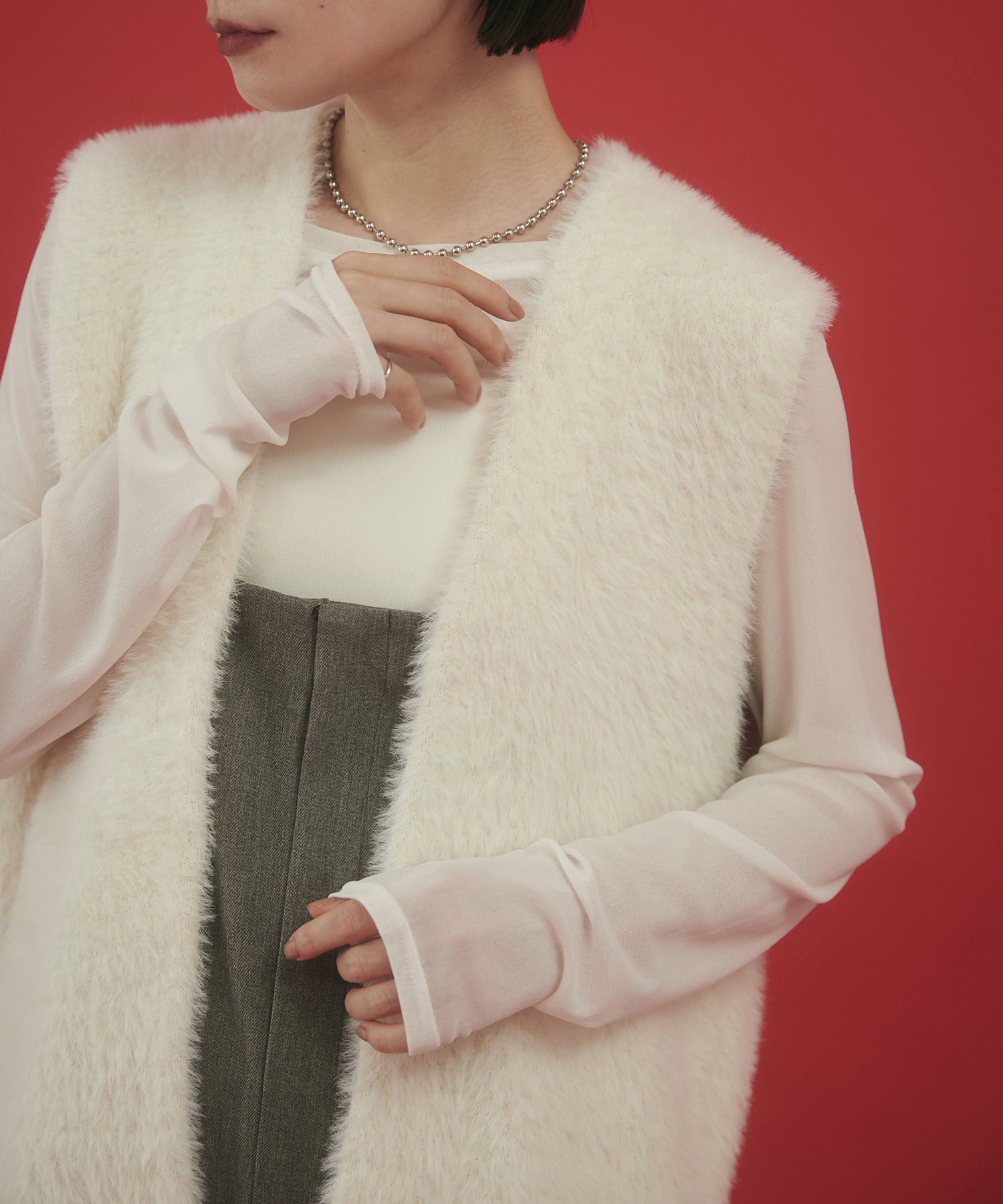 【WEB限定/別注】ダブルフェイスシャギー ミディジレ