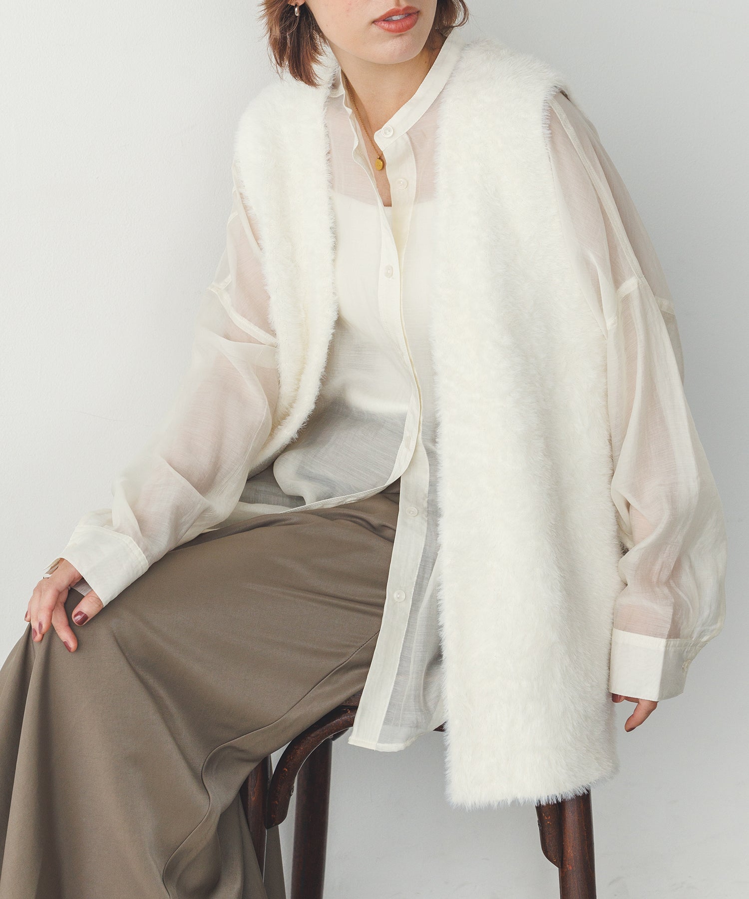 【WEB限定/別注】ダブルフェイスシャギー ミディジレ