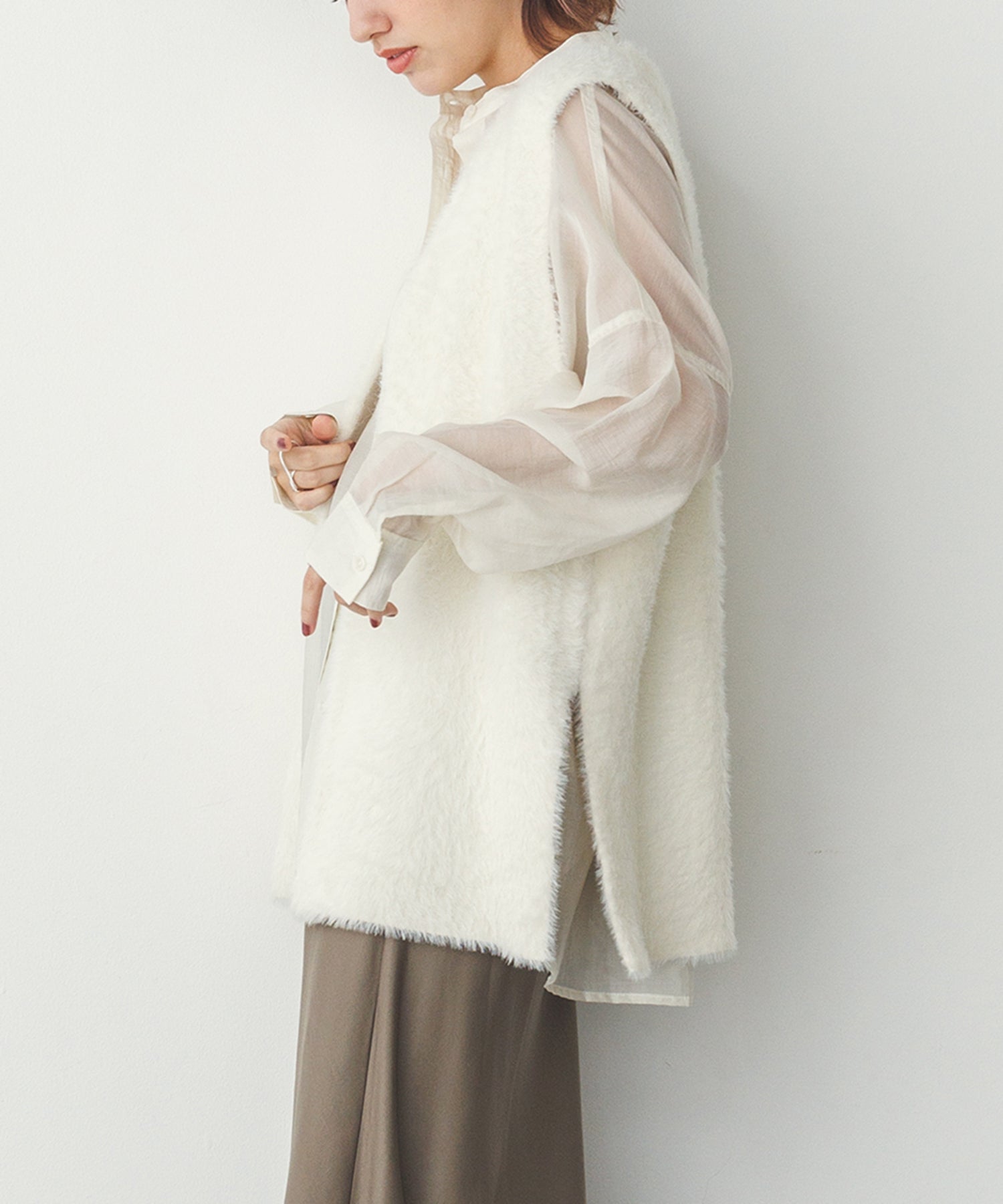 【WEB限定/別注】ダブルフェイスシャギー ミディジレ