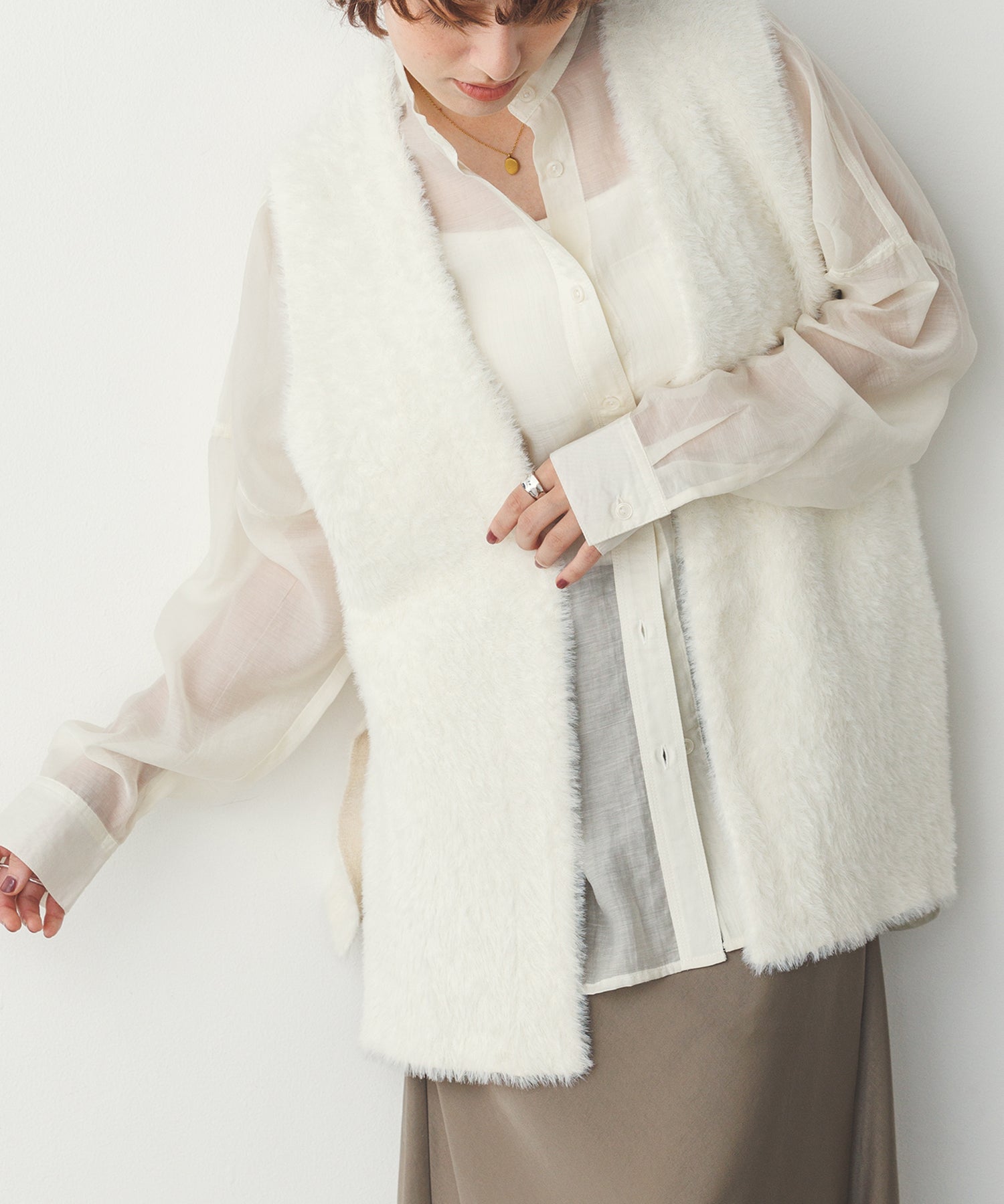 【WEB限定/別注】ダブルフェイスシャギー ミディジレ