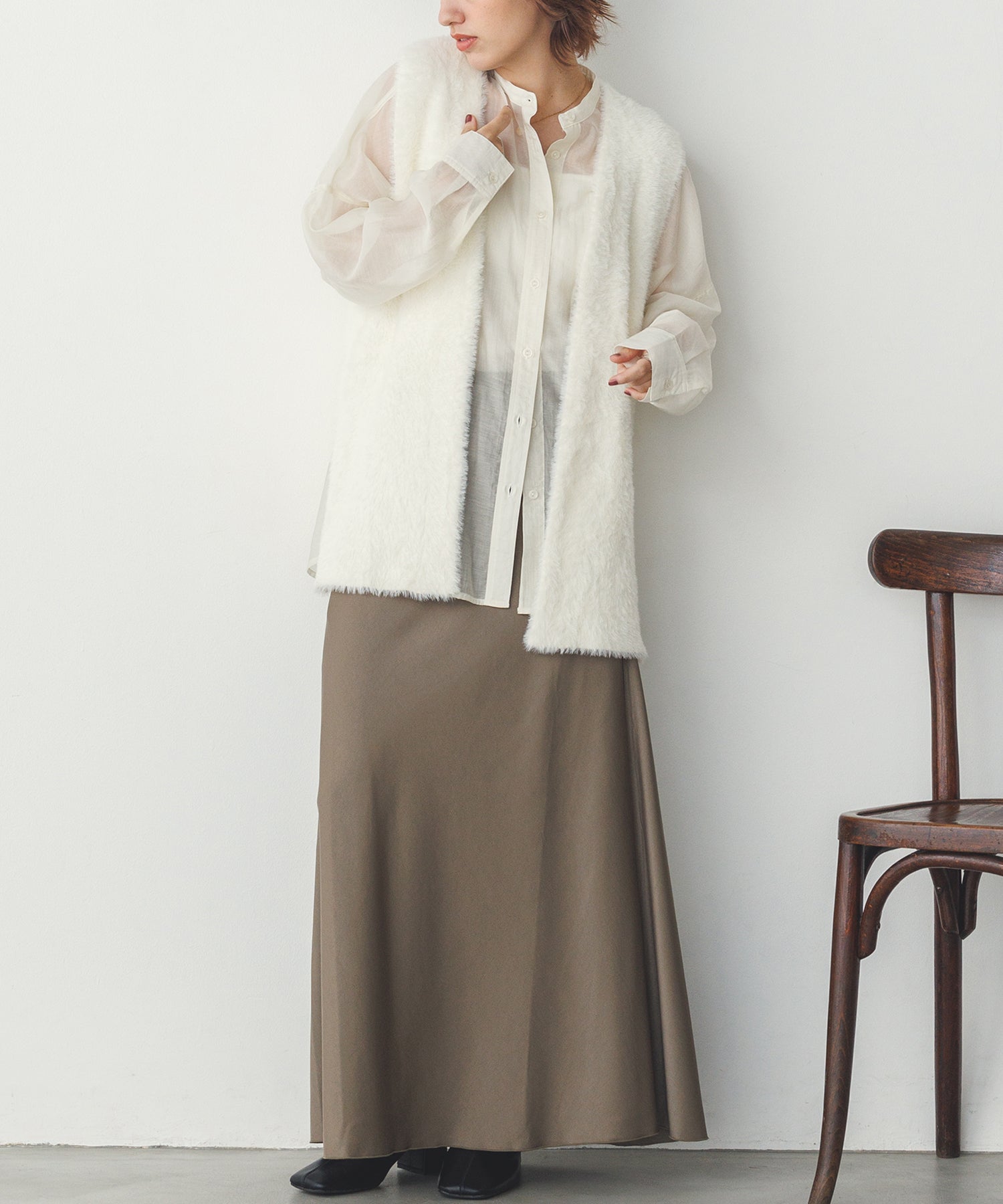 【WEB限定/別注】ダブルフェイスシャギー ミディジレ