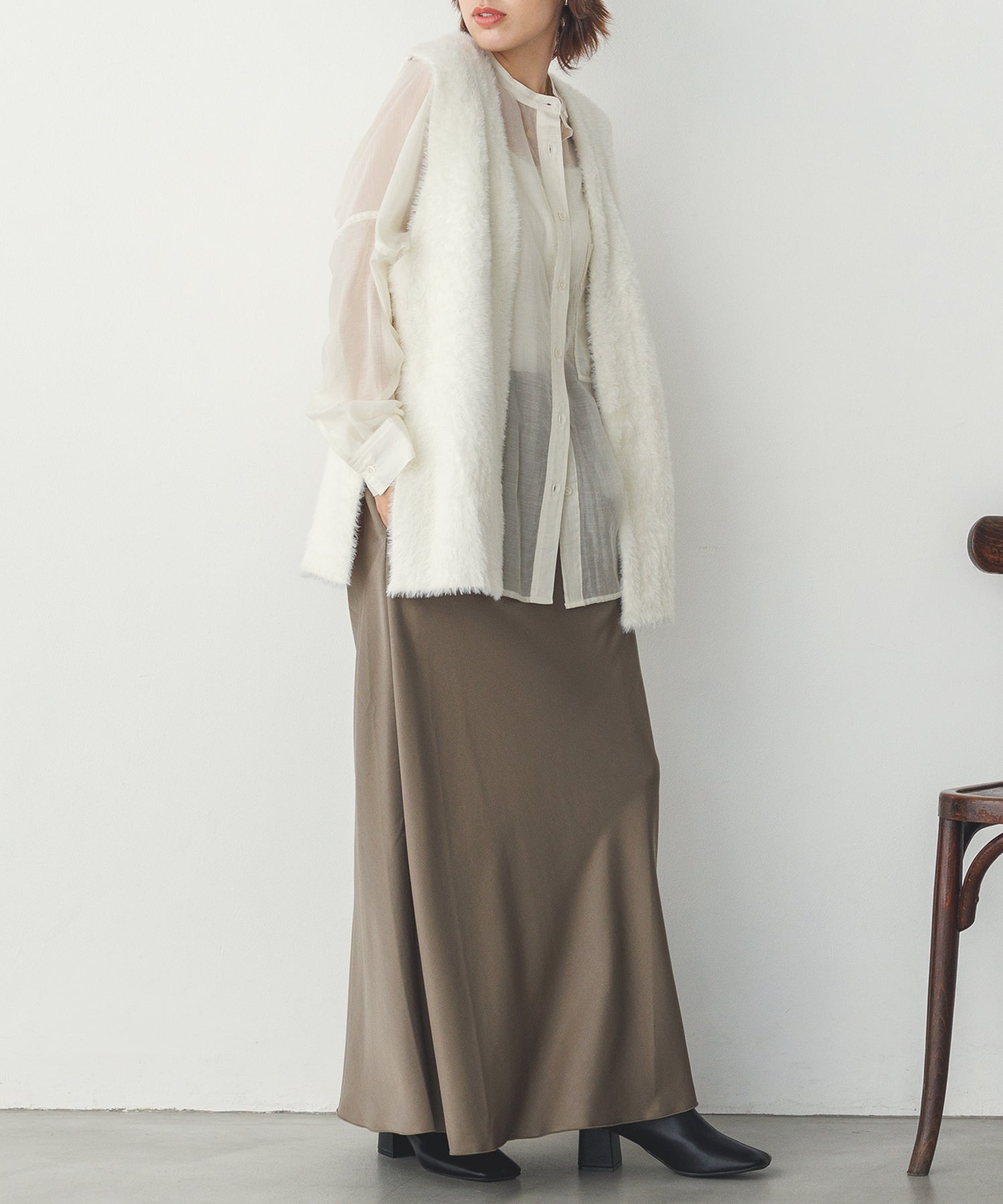 【WEB限定/別注】ダブルフェイスシャギー ミディジレ