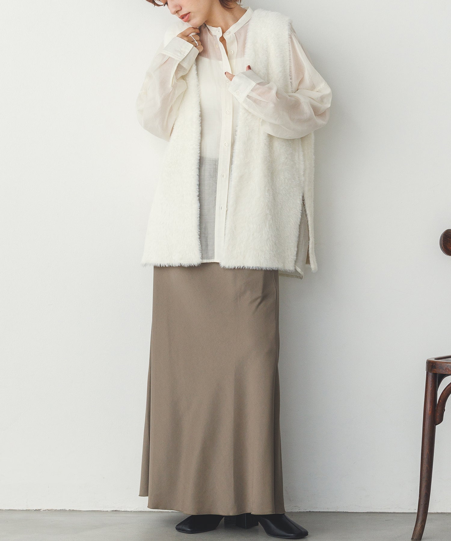 【WEB限定/別注】ダブルフェイスシャギー ミディジレ