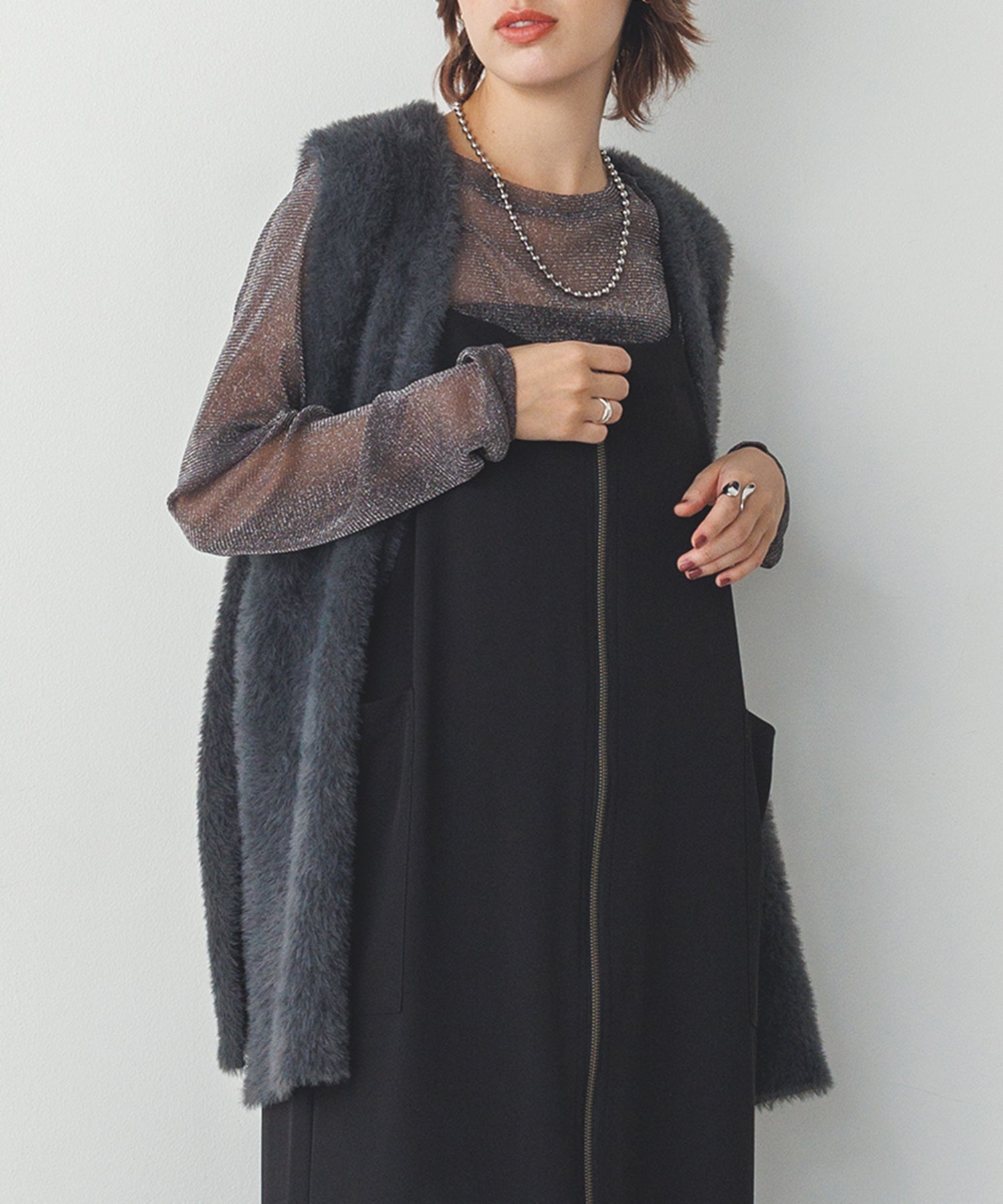 【WEB限定/別注】ダブルフェイスシャギー ミディジレ