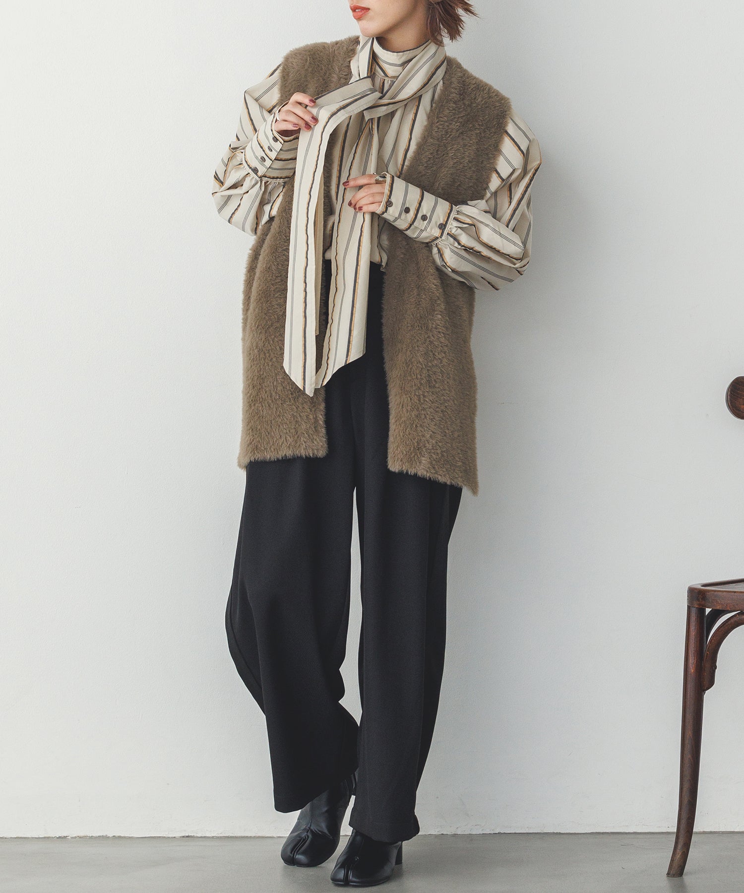 【WEB限定/別注】ダブルフェイスシャギー ミディジレ