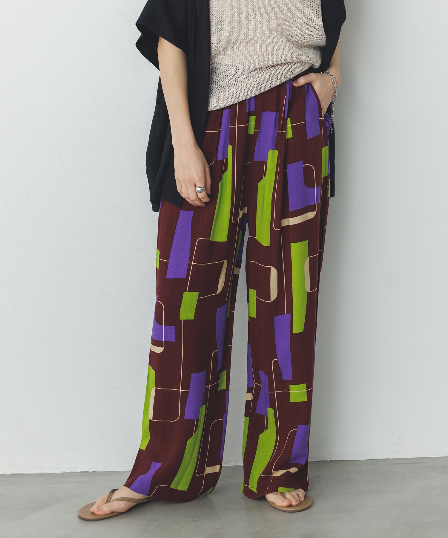 レーヨン スラブプリント イージーパンツ