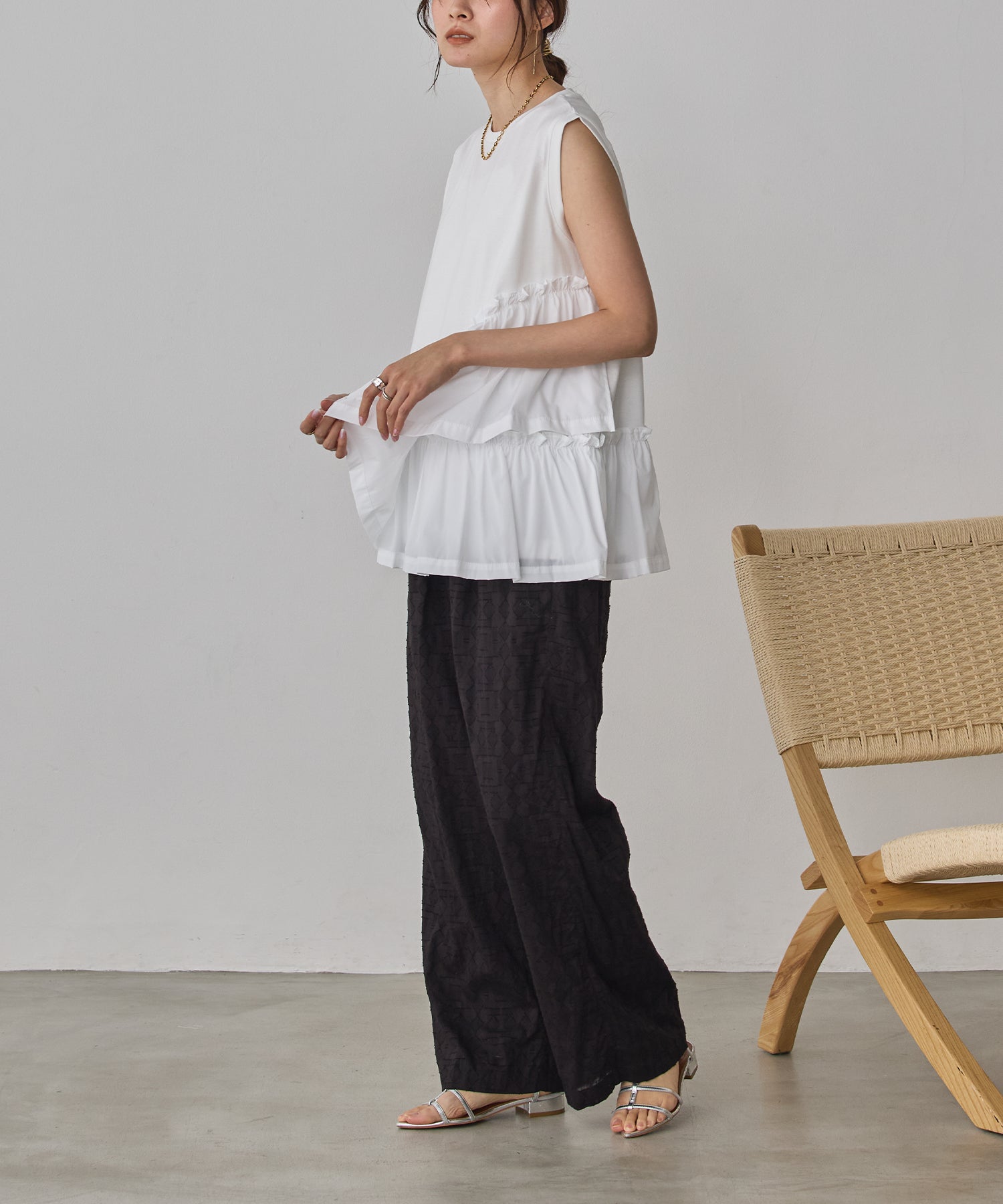 CUT-JACQUARD EASY PANTS