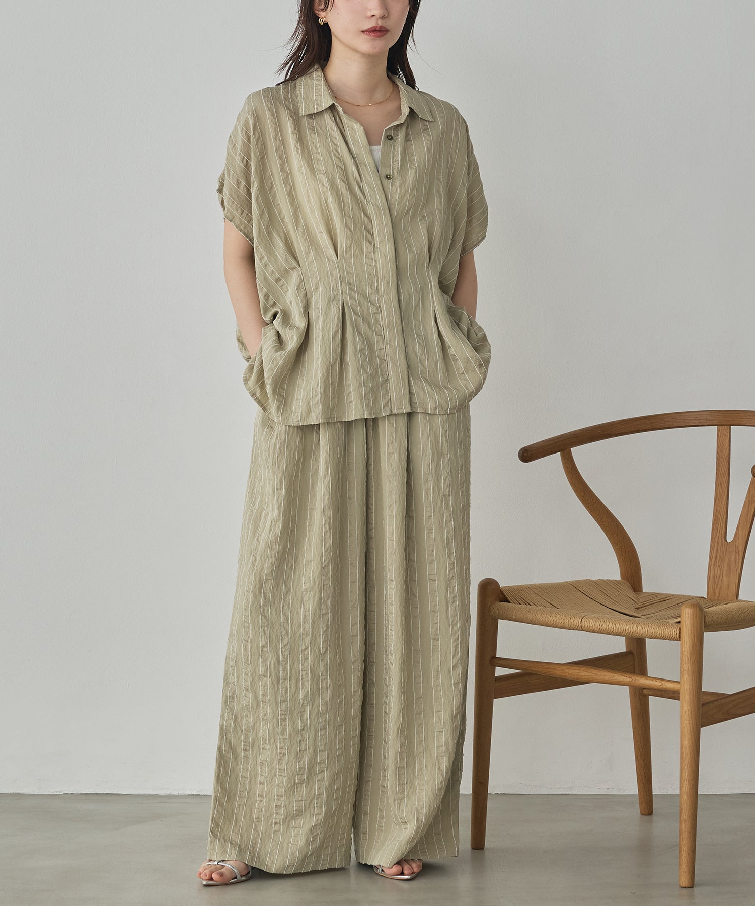 DOBBY STRIPE TUCKED-IN EASY PANTS