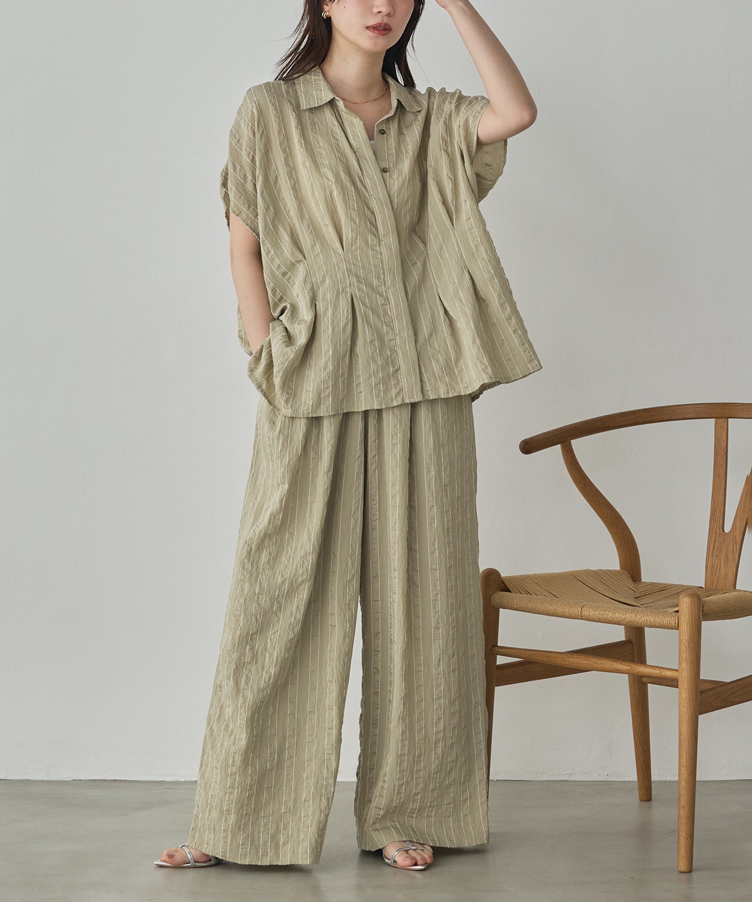 DOBBY STRIPE TUCKED-IN EASY PANTS