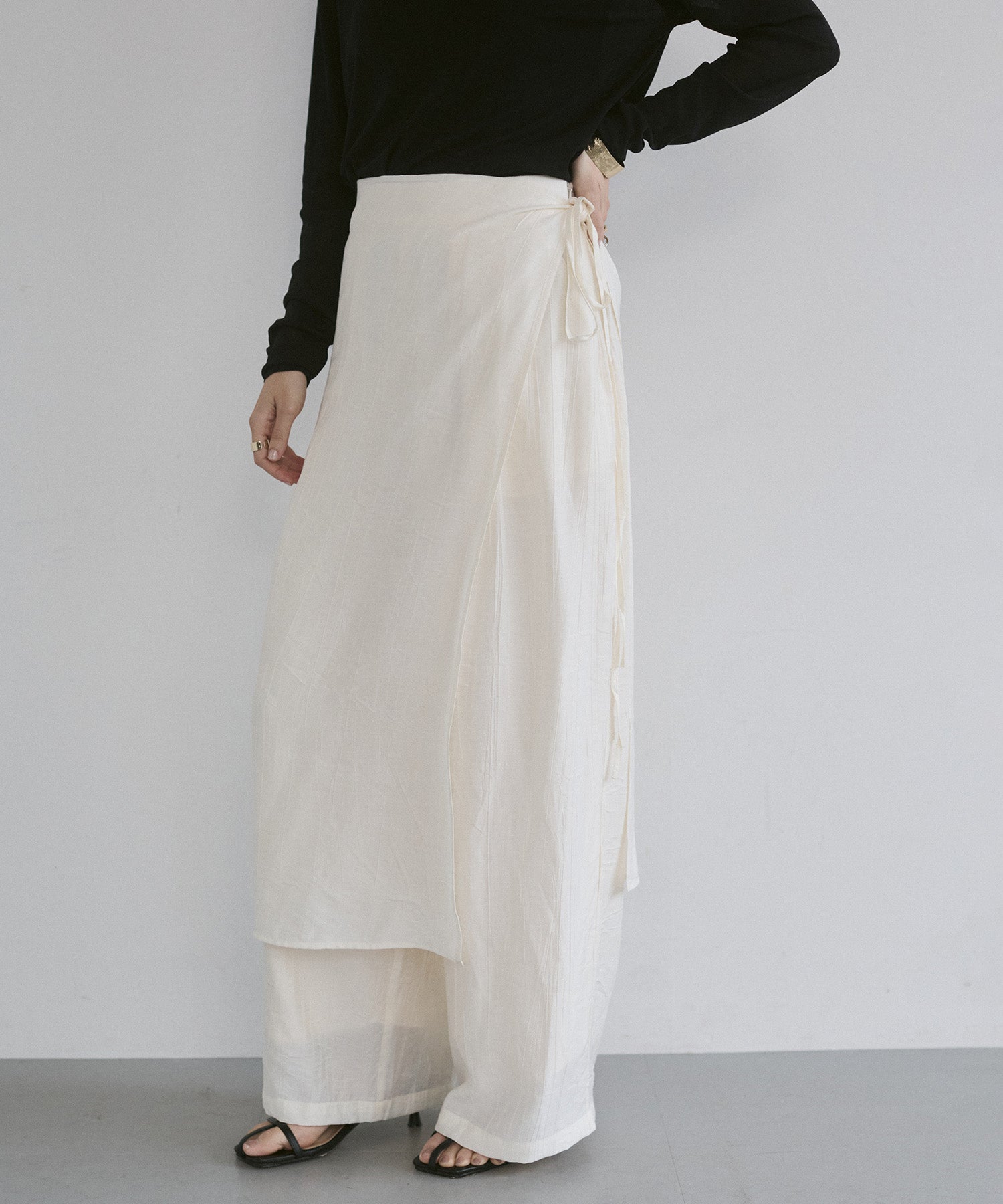 LIMITED]WASH-SATIN LAYERED SKIRT/PANTS