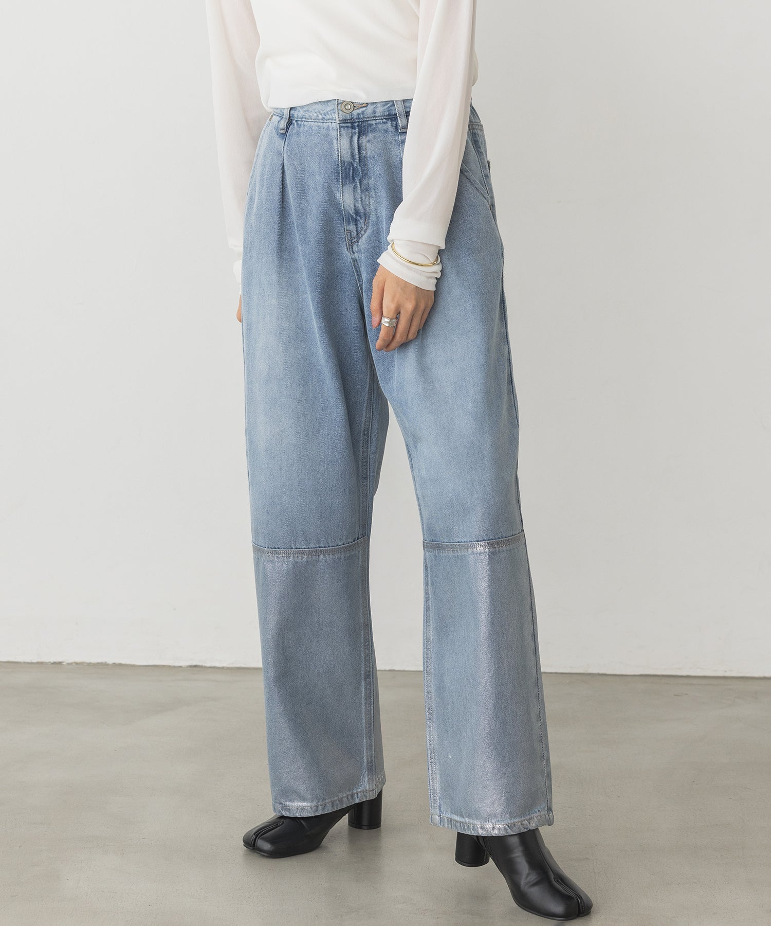 Foil Print Loose Denim Pants