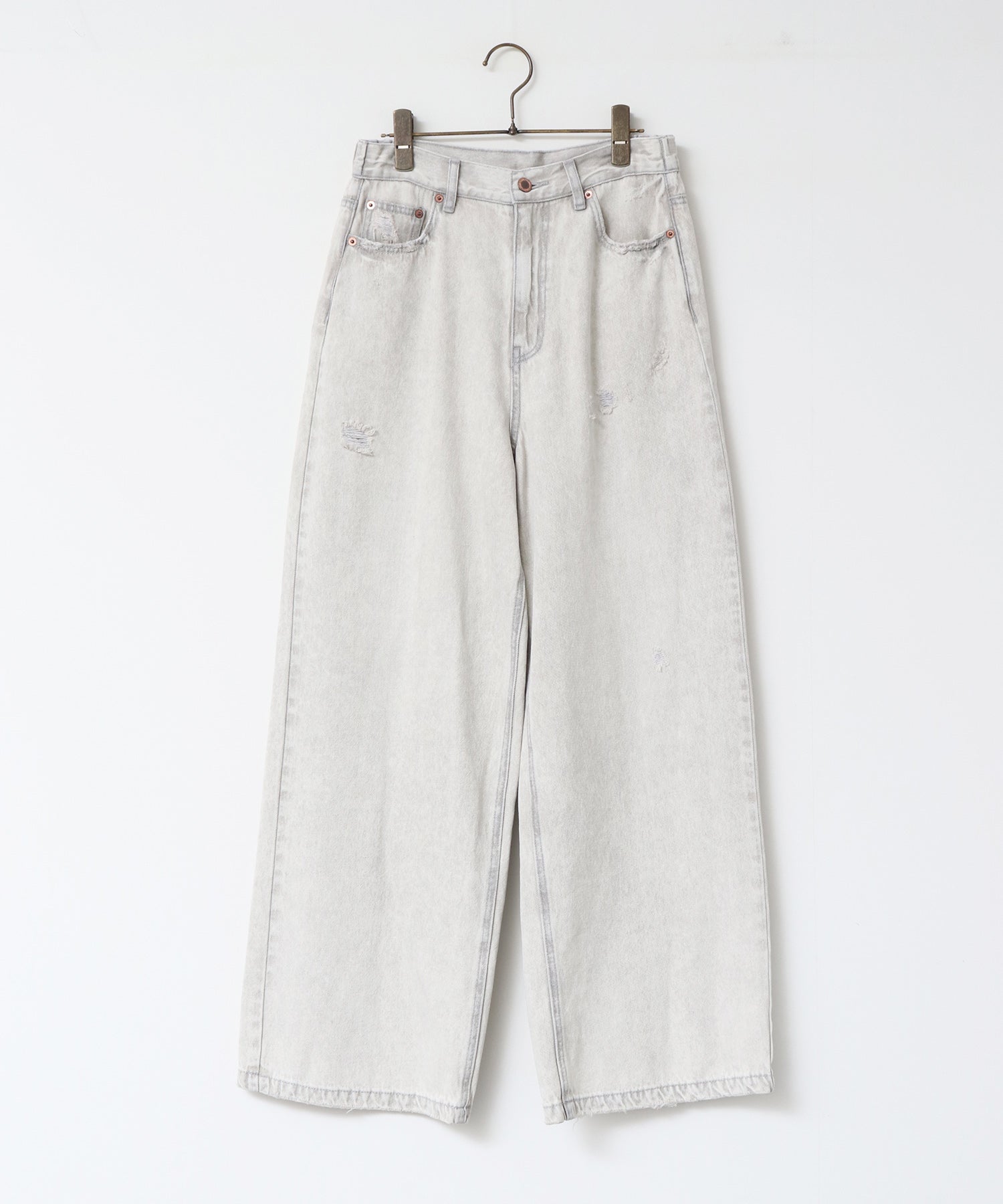 ダメージデニム ゆるストレートパンツ