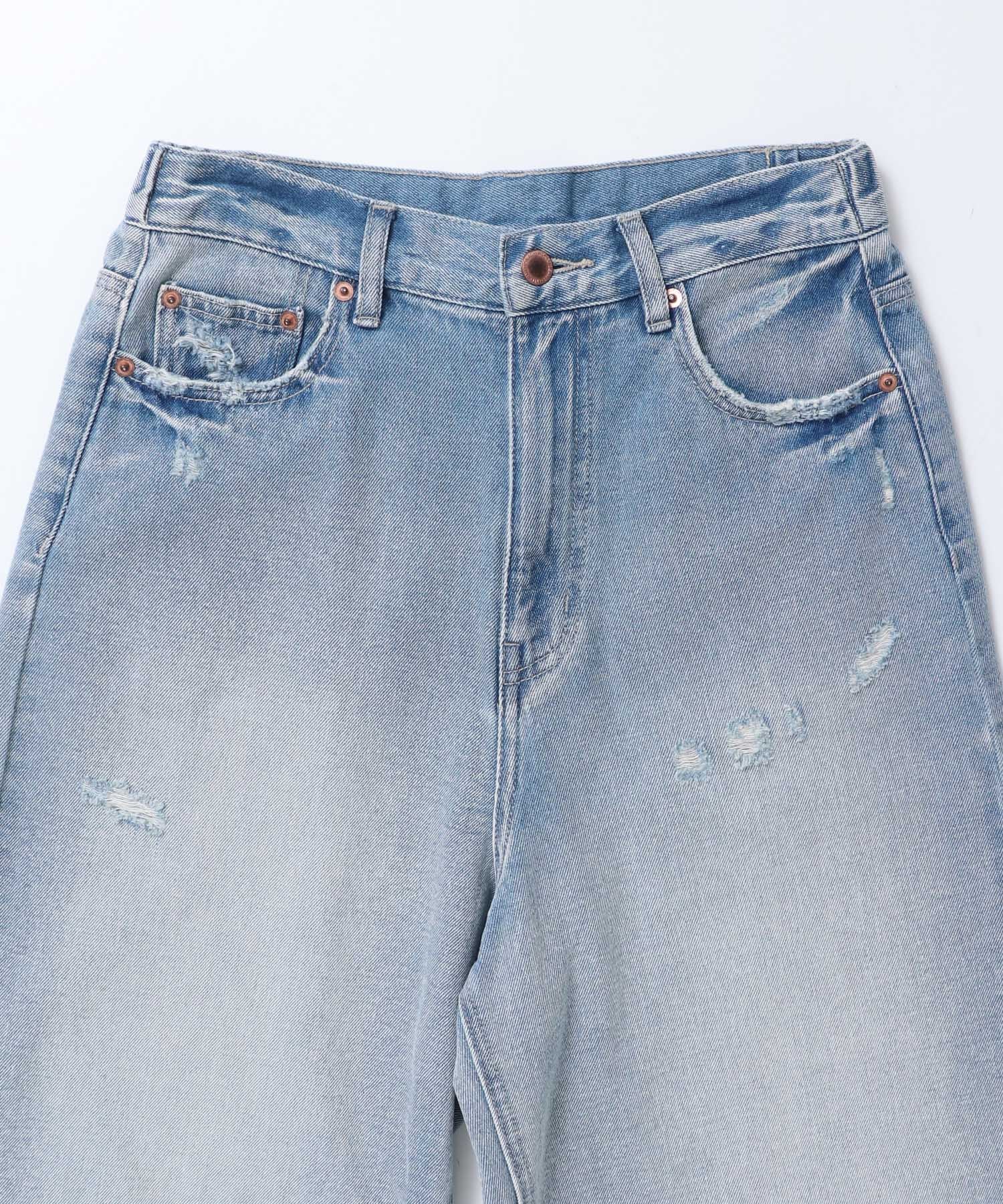 ダメージデニム ゆるストレートパンツ