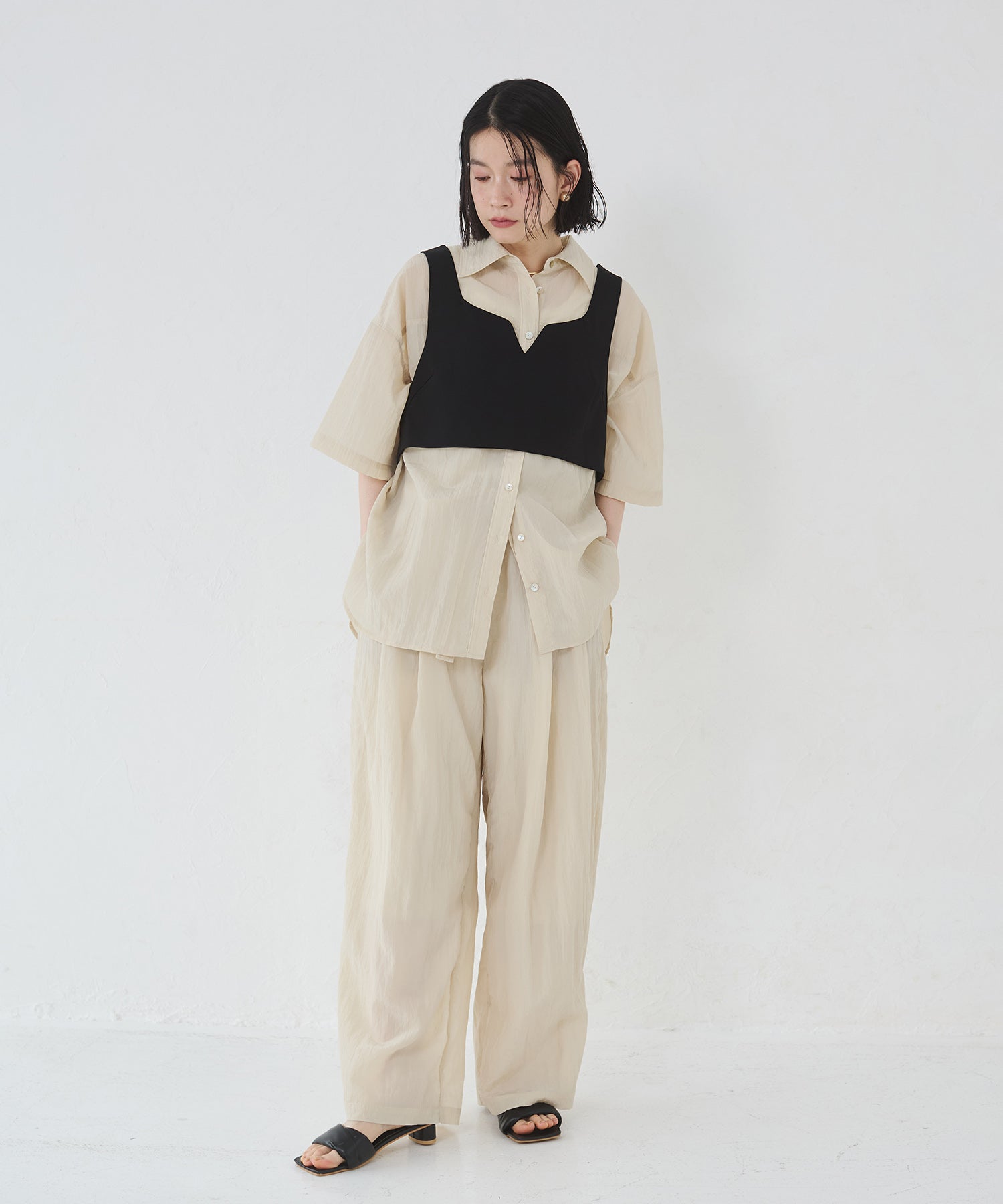 ワッシャー加工 ワイドストレートパンツ