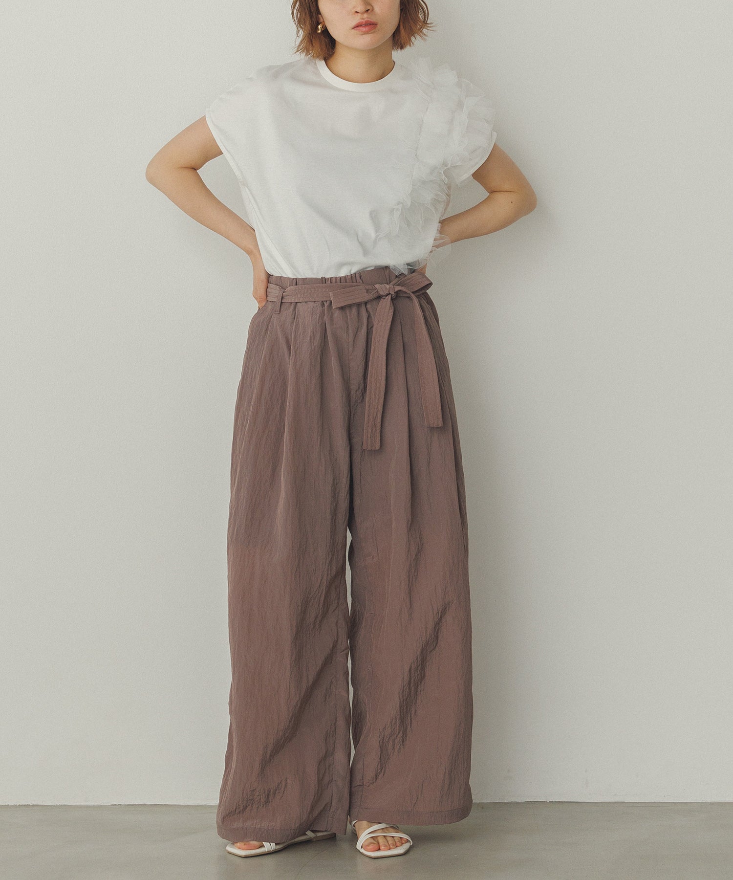 ワッシャー加工 ワイドストレートパンツ