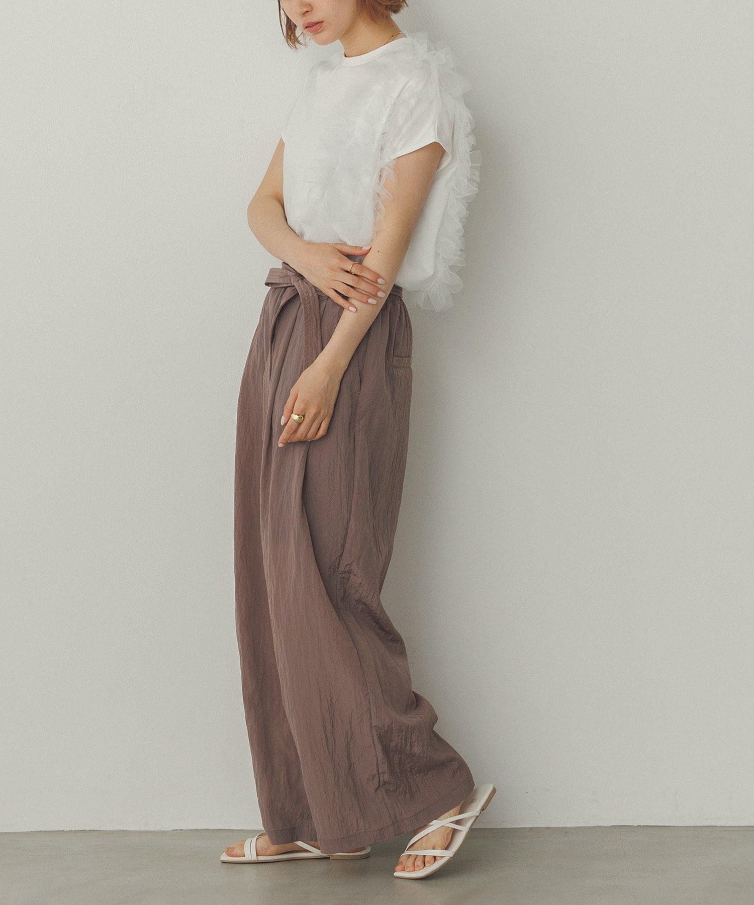 ワッシャー加工 ワイドストレートパンツ